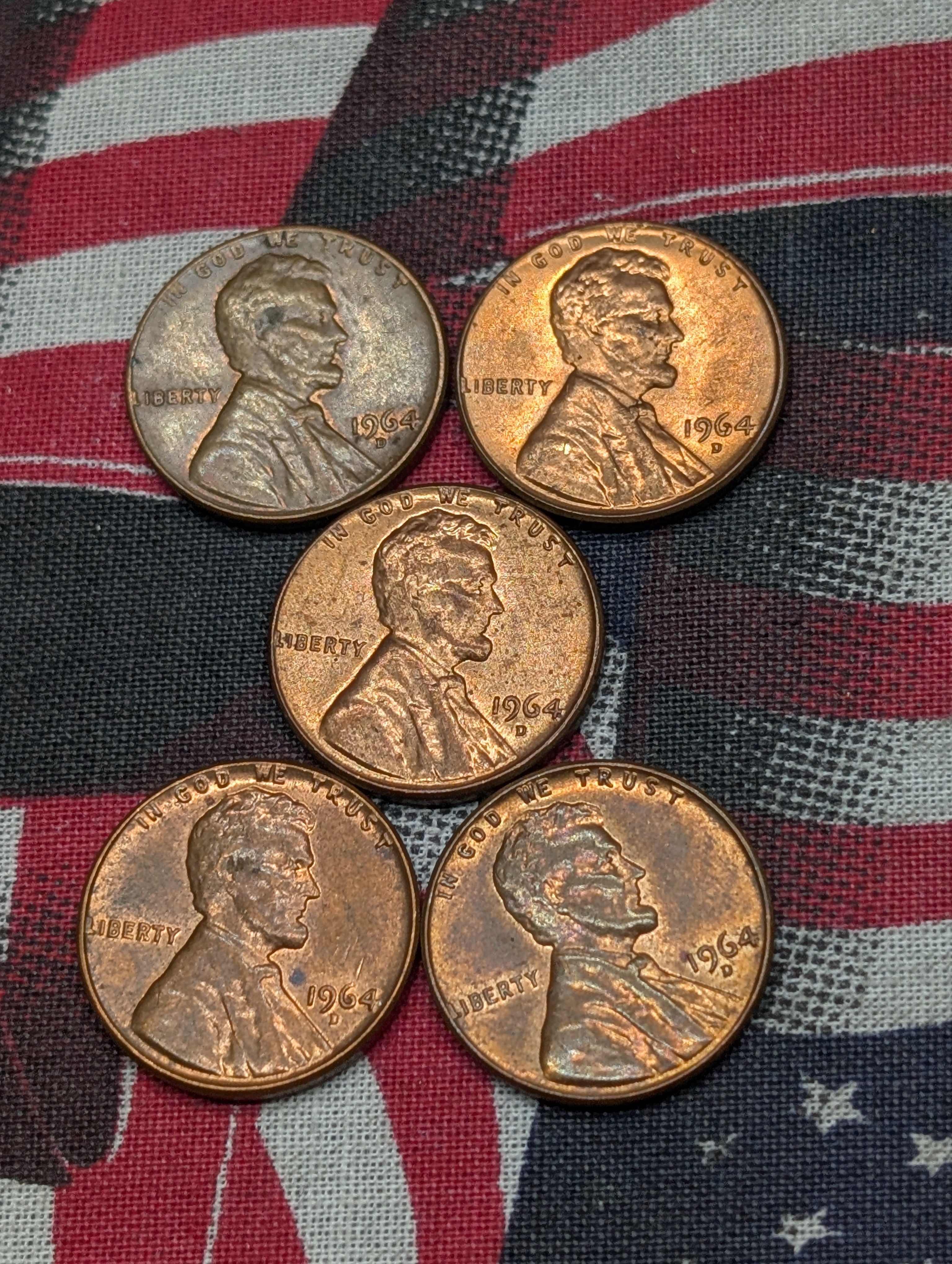 (5) 1964-D Lincoln Memorial Cents