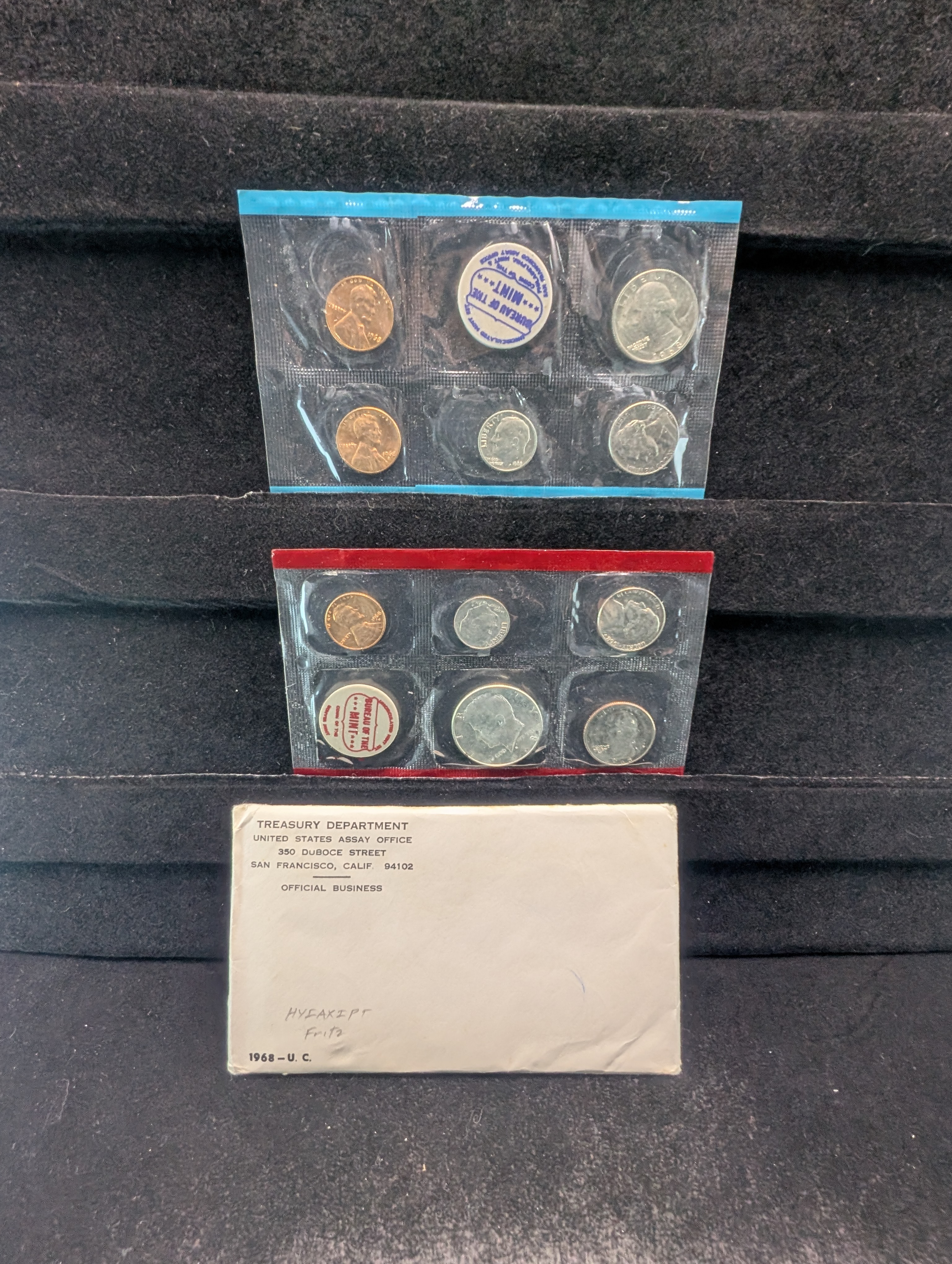 1968-P&D Unc. U. S. Mint Set - Includes 40% Silver Kennedy Half Dollar & 1968-S Lincoln Cent