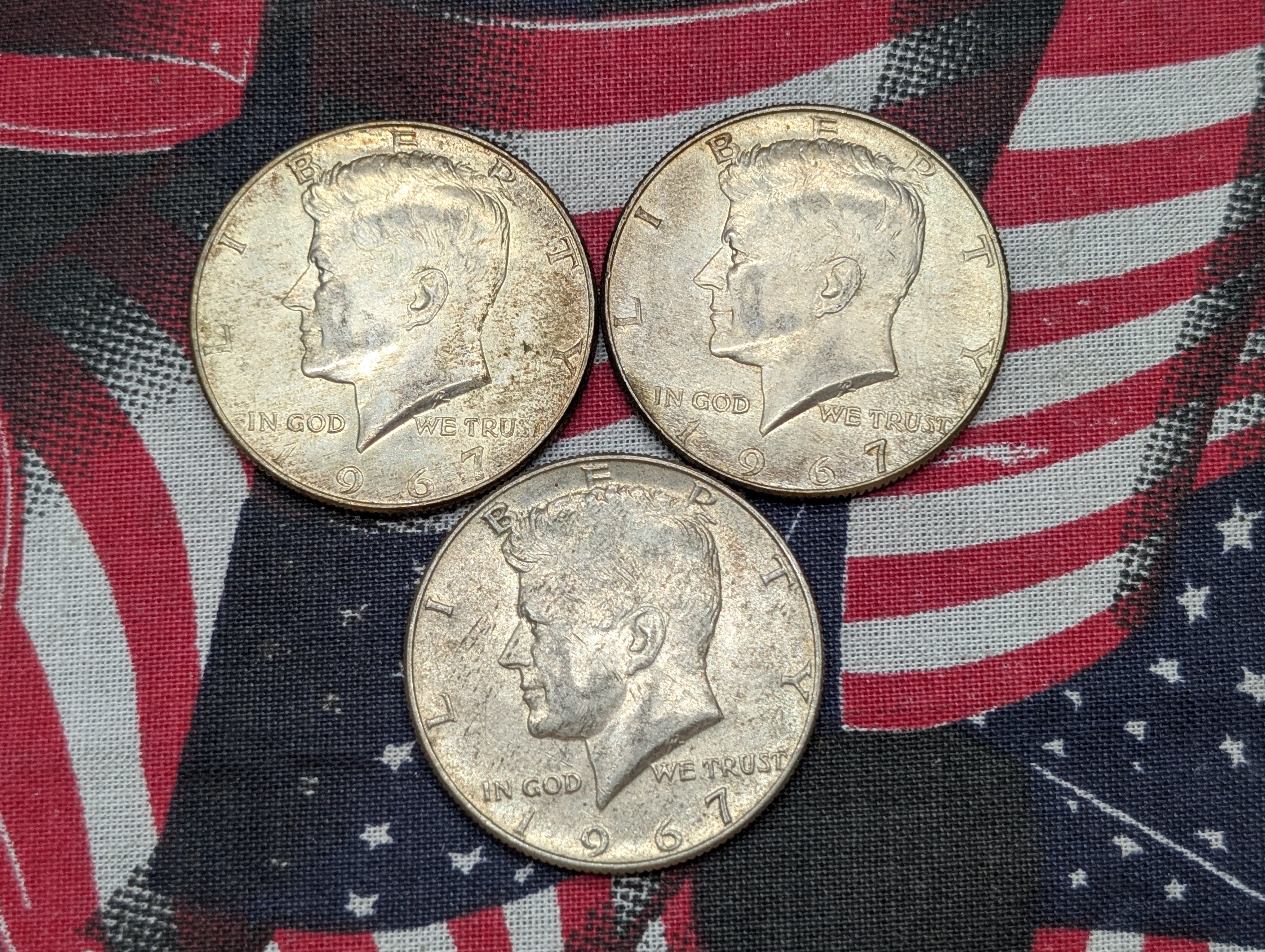 (3) 1967 40% Silver Kennedy Half Dollars