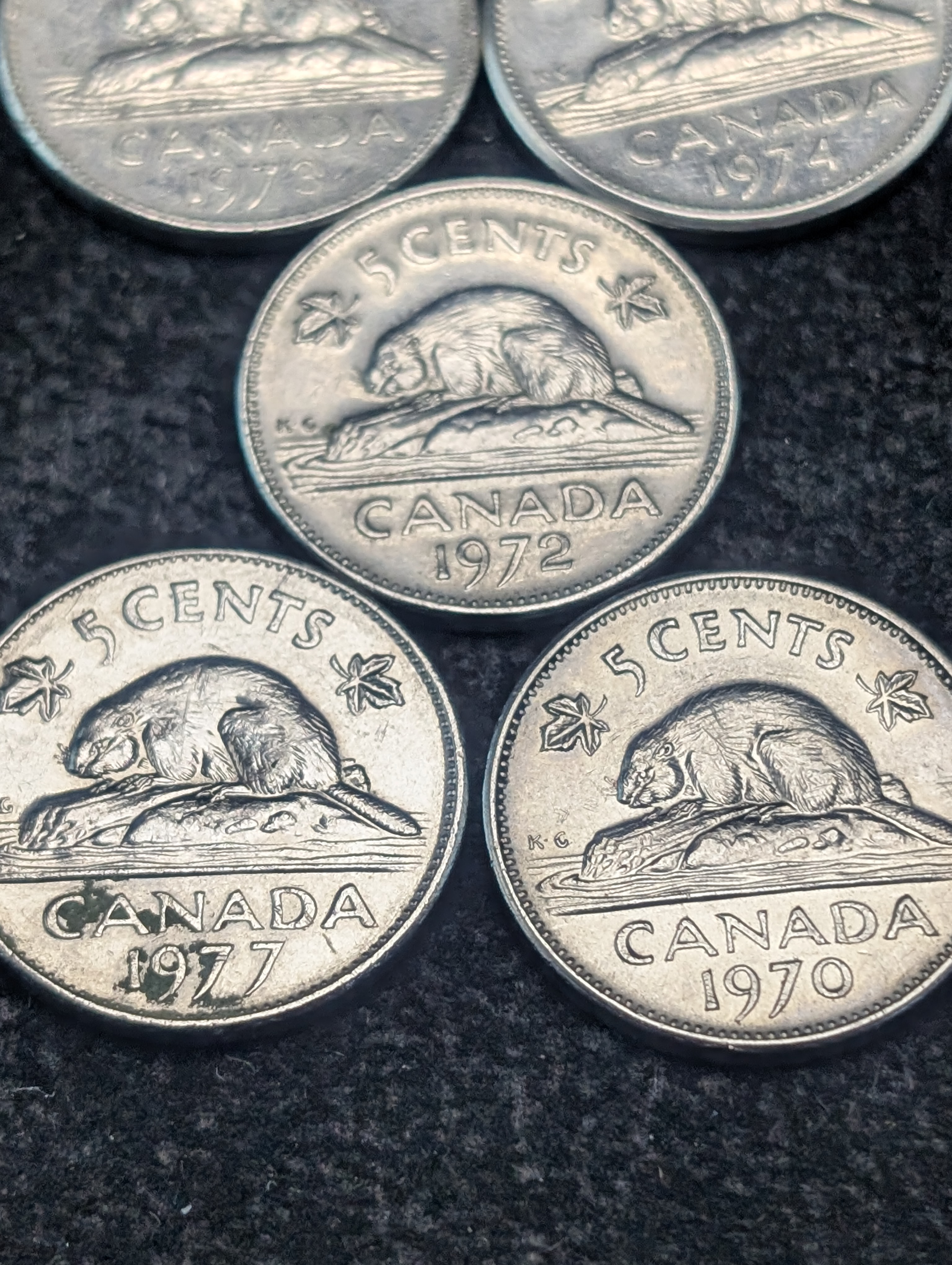 1970, 1972, 1973, 1974, 1977 Canada Five Cents
