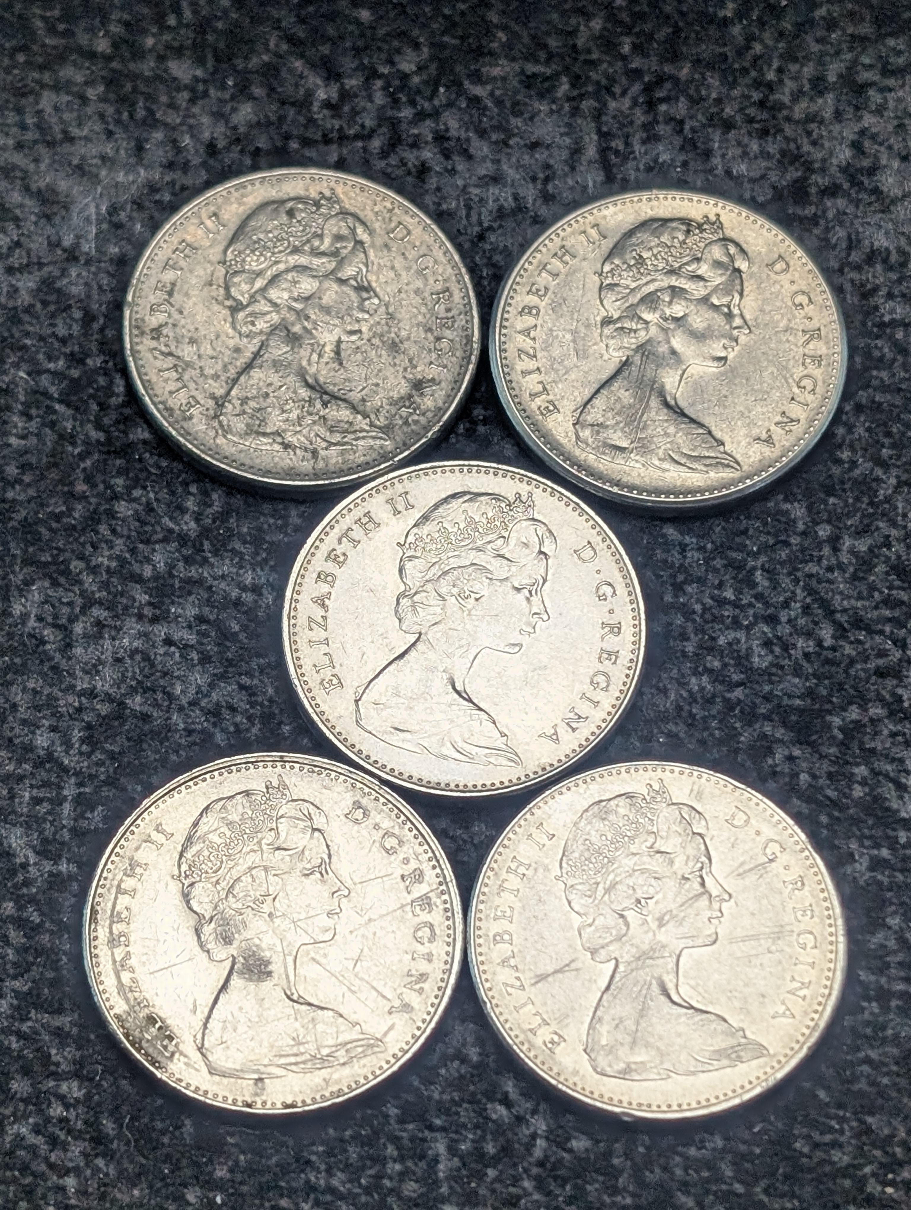 1970, 1972, 1973, 1974, 1977 Canada Five Cents