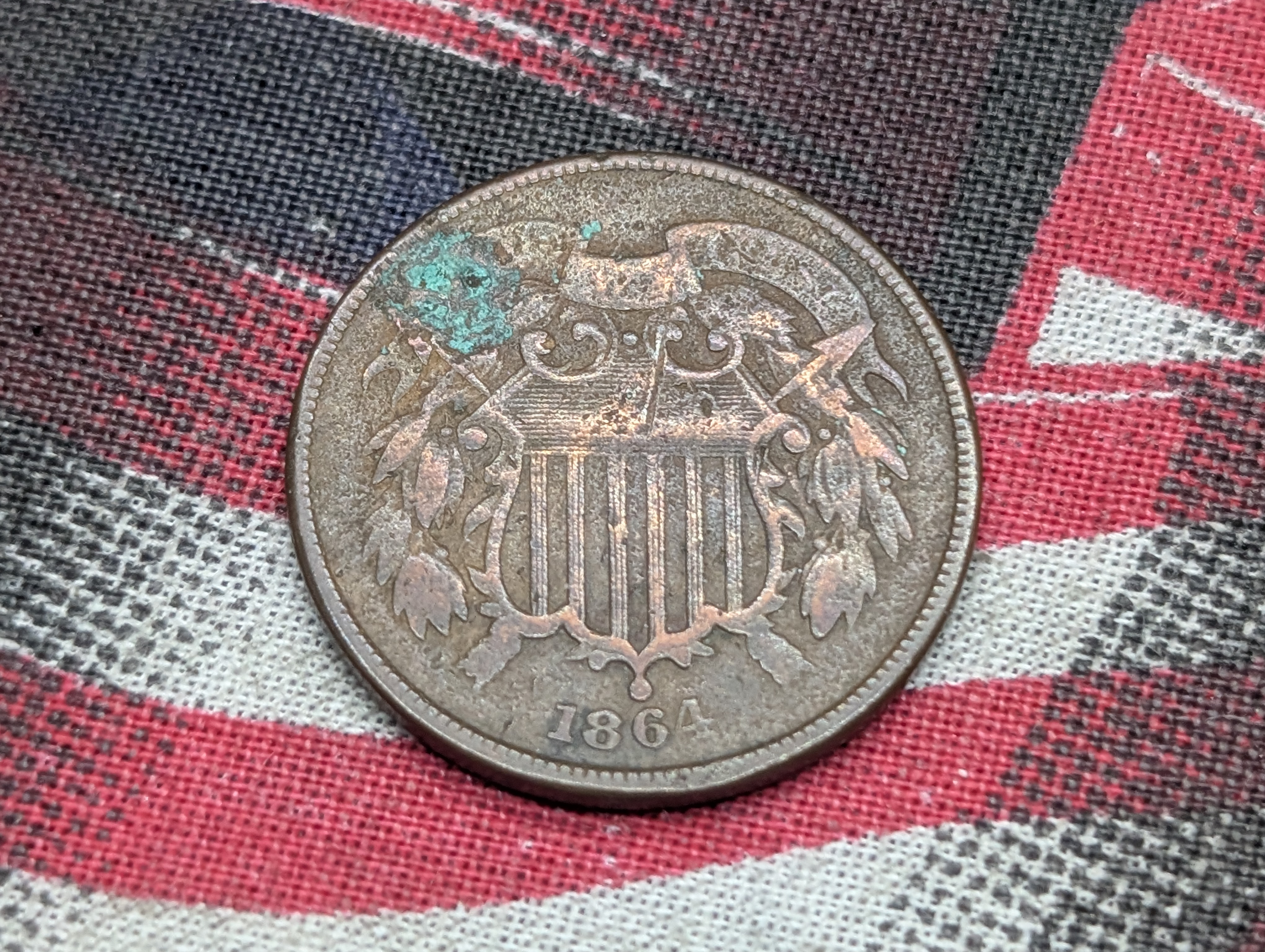 1864 U.S. Two Cent Coin - Faint But Visible "WE"