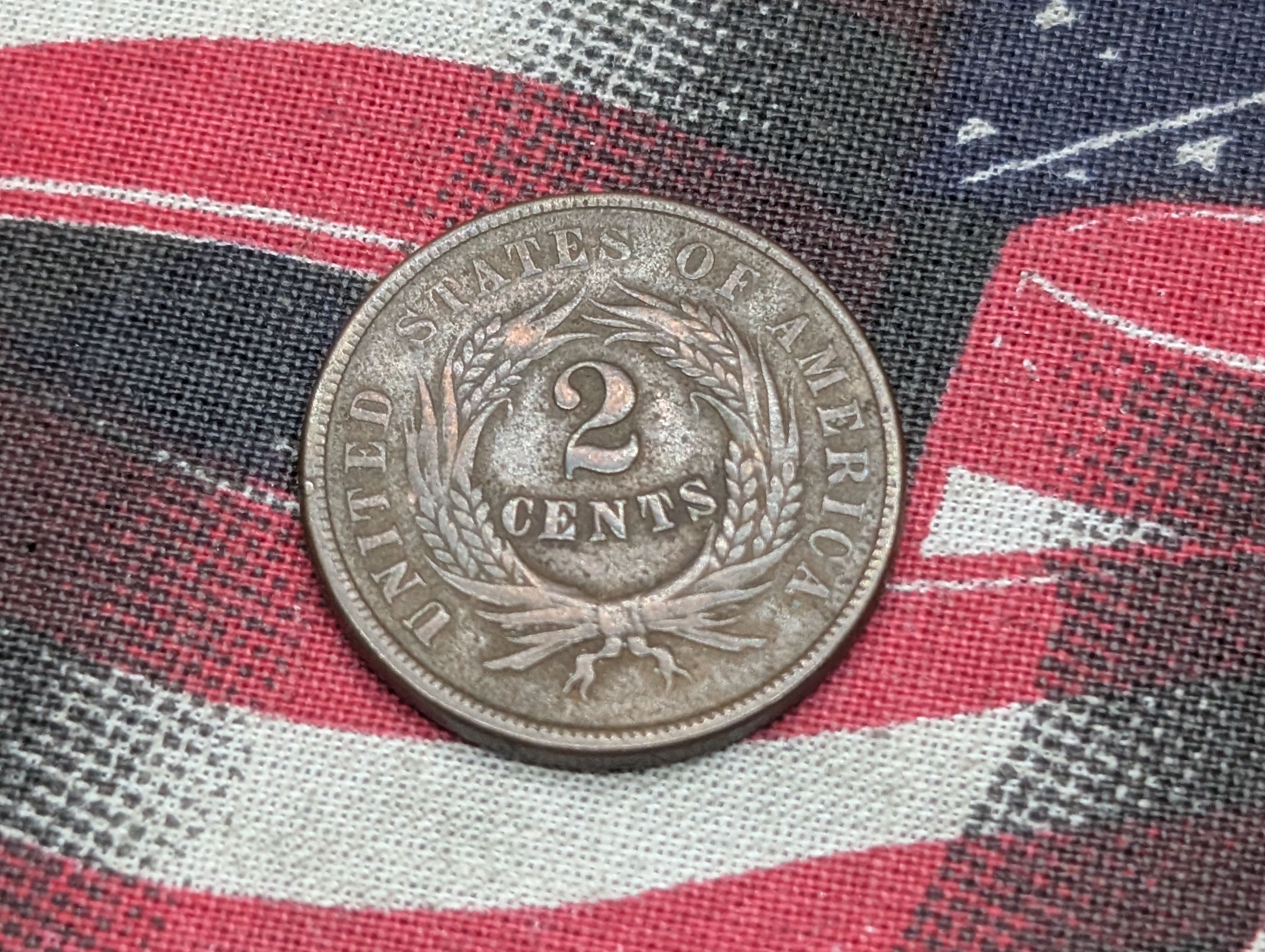 1864 U.S. Two Cent Coin - Faint But Visible "WE"