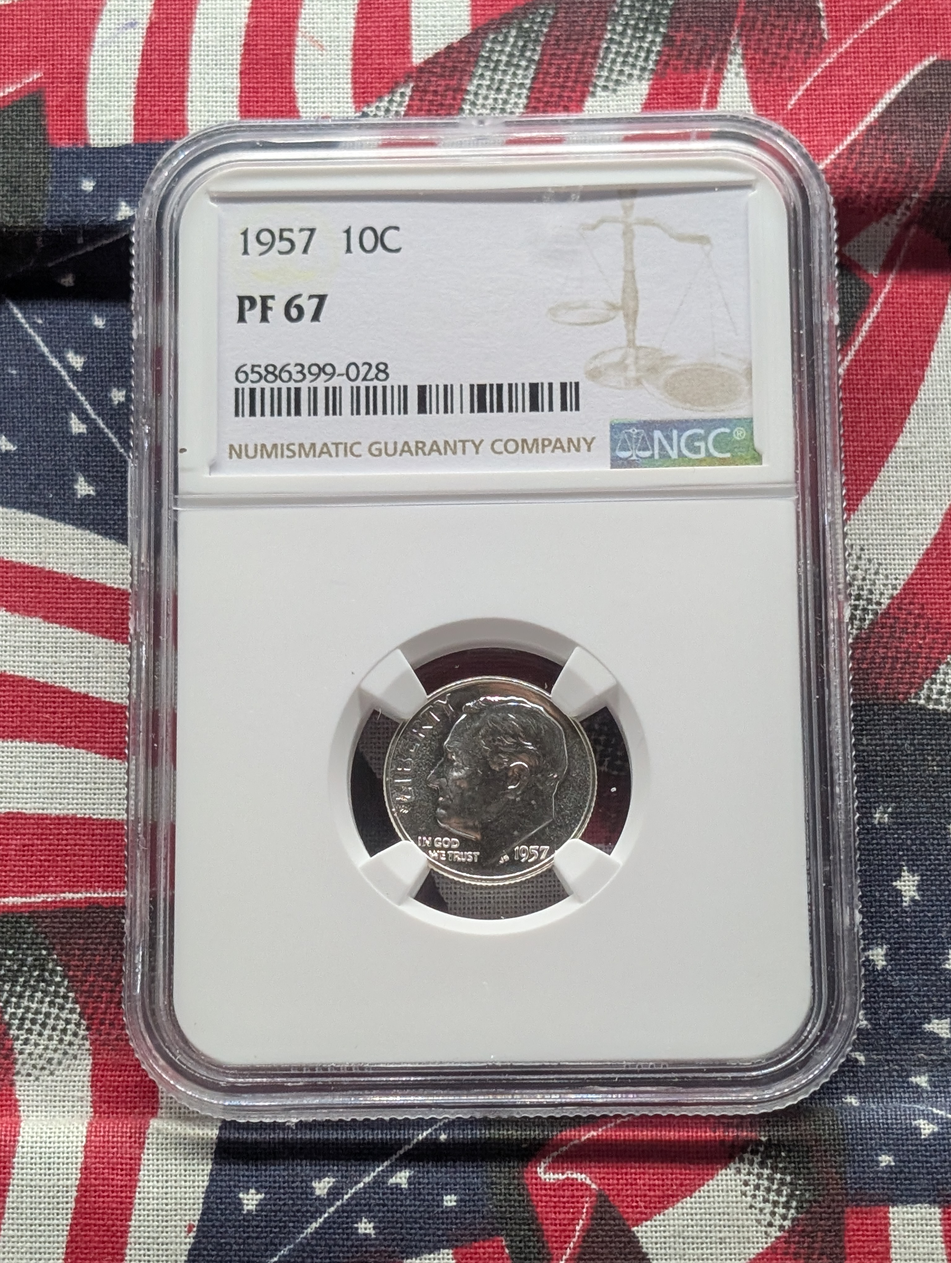 1957-P Roosevelt 90% Silver Dime NGC PF 67