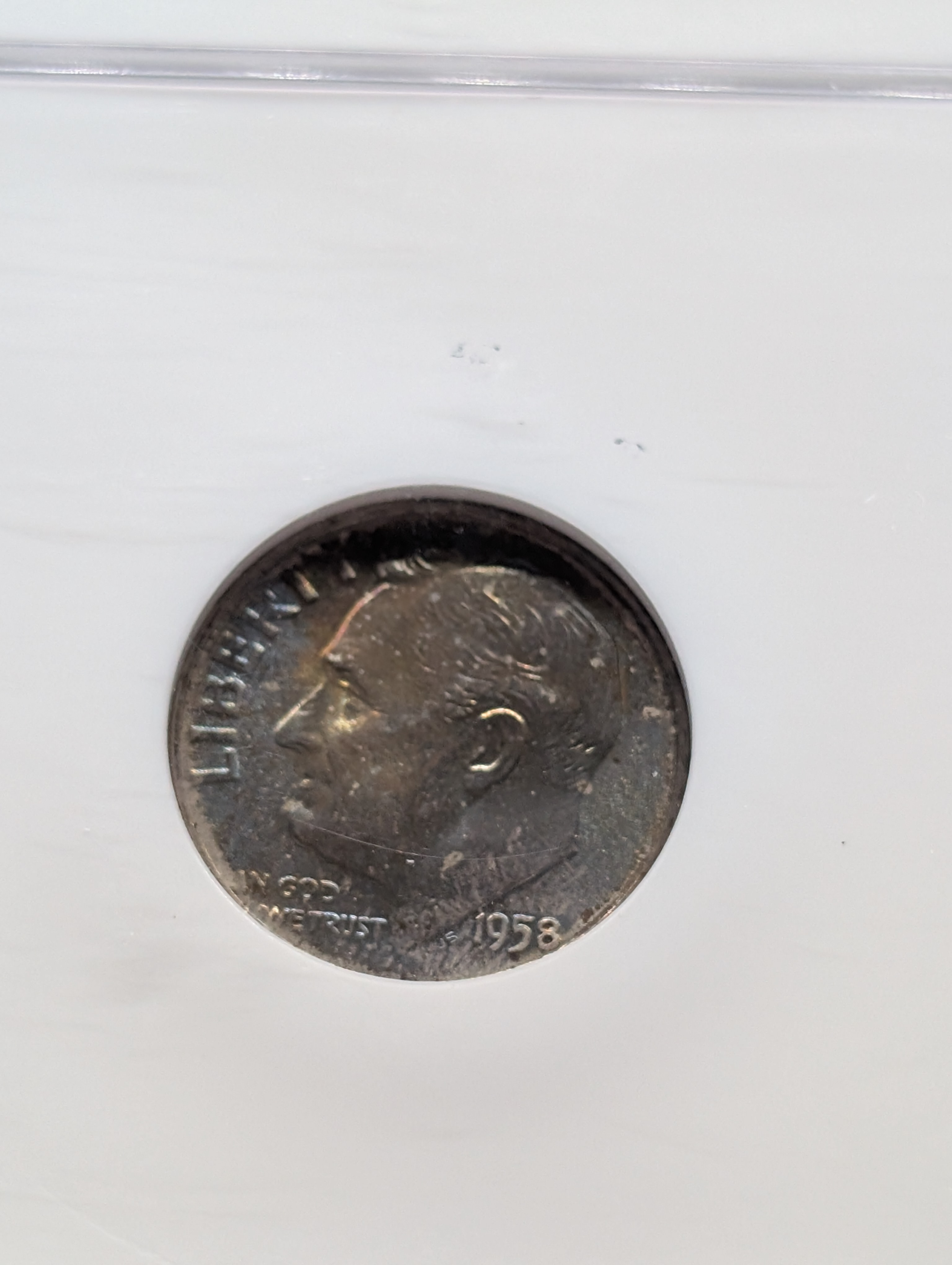 1958-P Roosevelt 90% Silver Dime NGC MS 66 - Toned