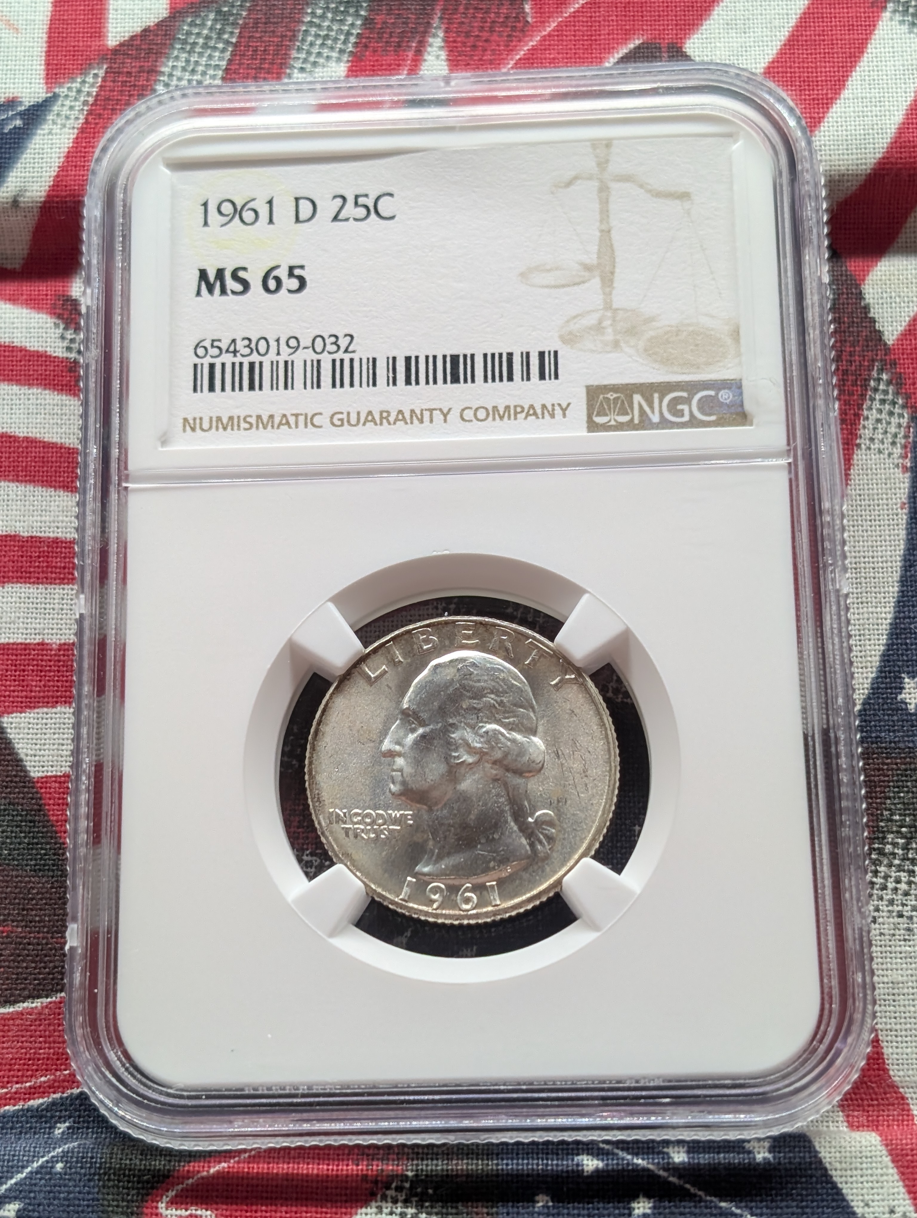 1961-D Washington 90% Silver Quarter NGC MS 65