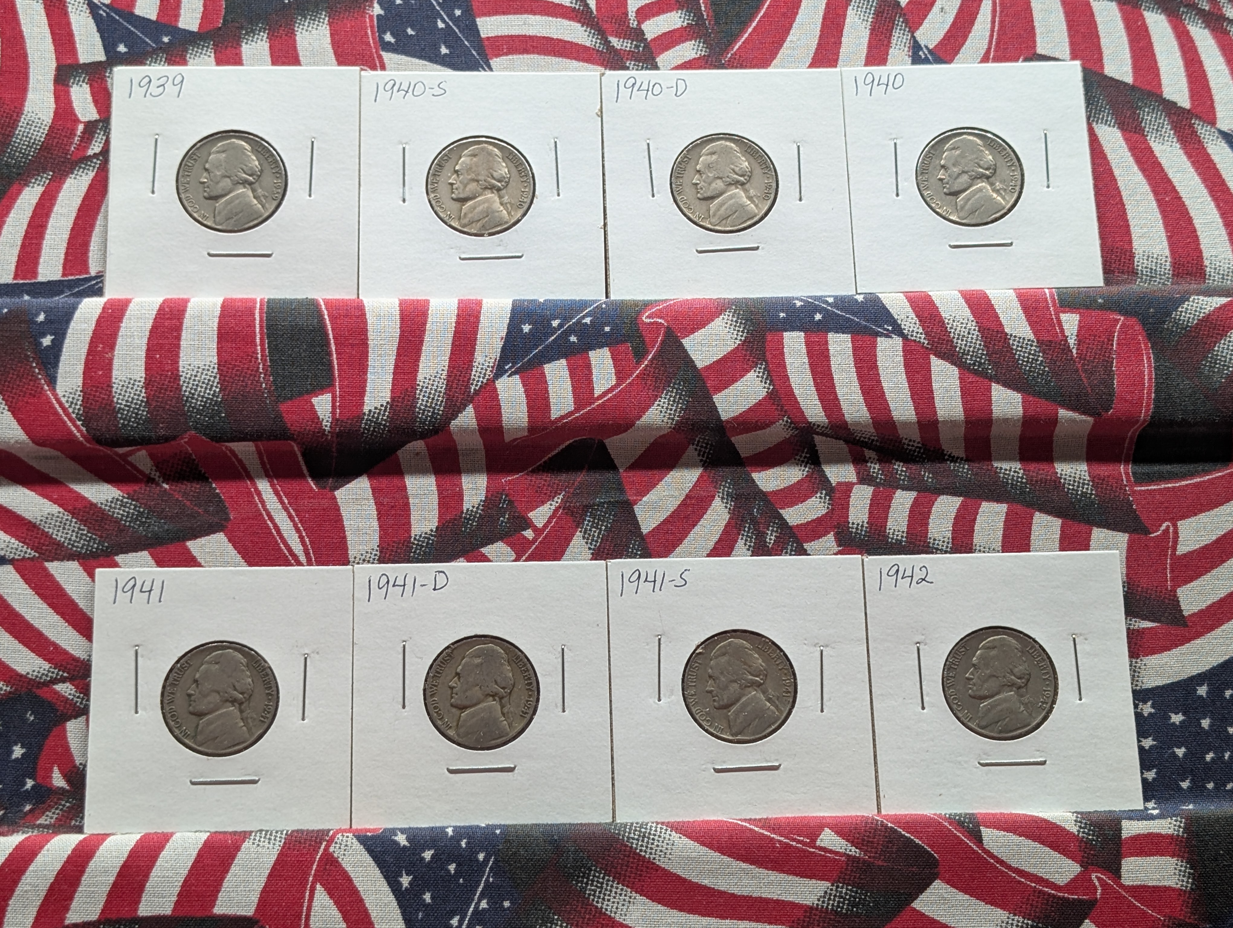 1939-P, 1940-P, D, & S, 1941 P, D, & S, And 1942-P Jefferson Nickels, 8-Coins