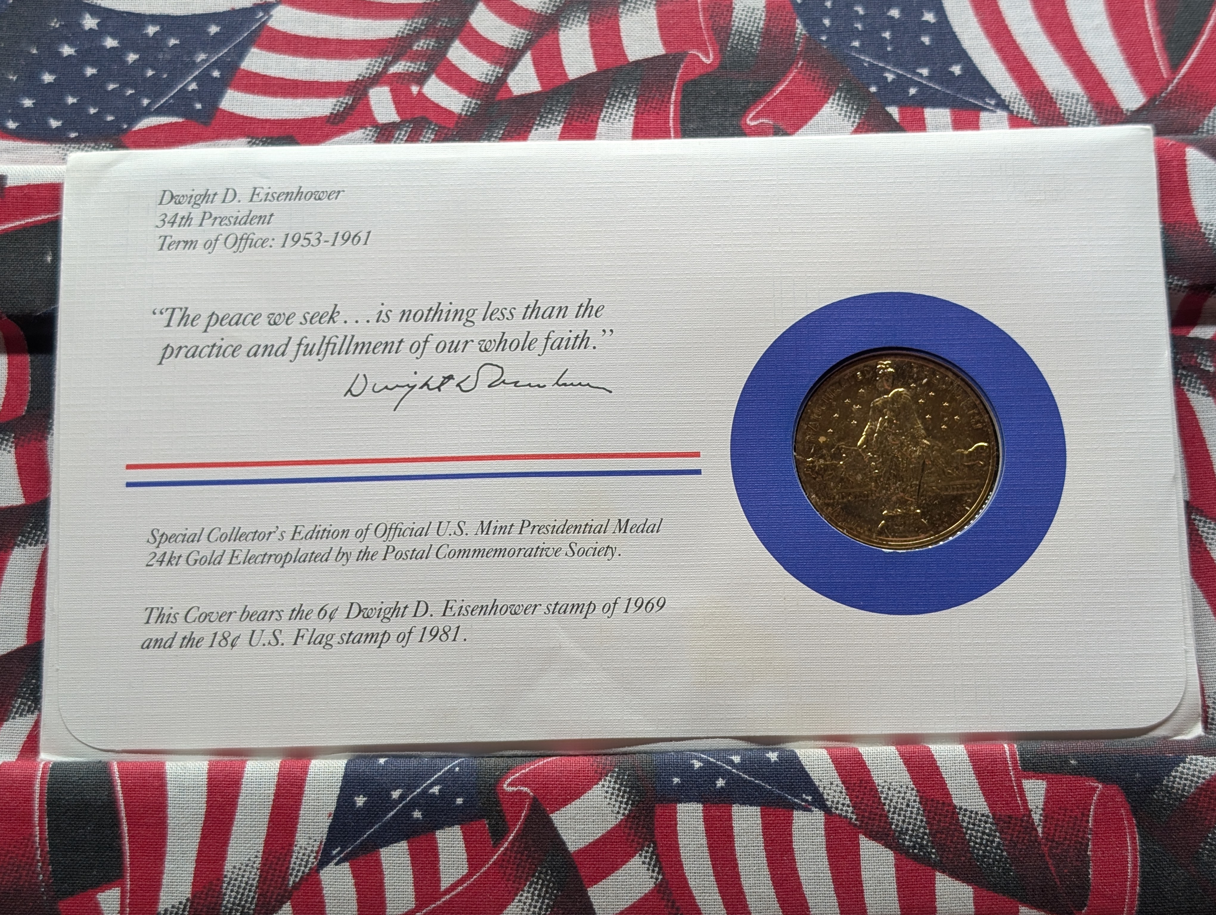 (4) Special Collector's Edition Of Official U.S. Mint Presidential Metal and Stamp, Including Kennedy, Eisenhower, Nixon and Johnson