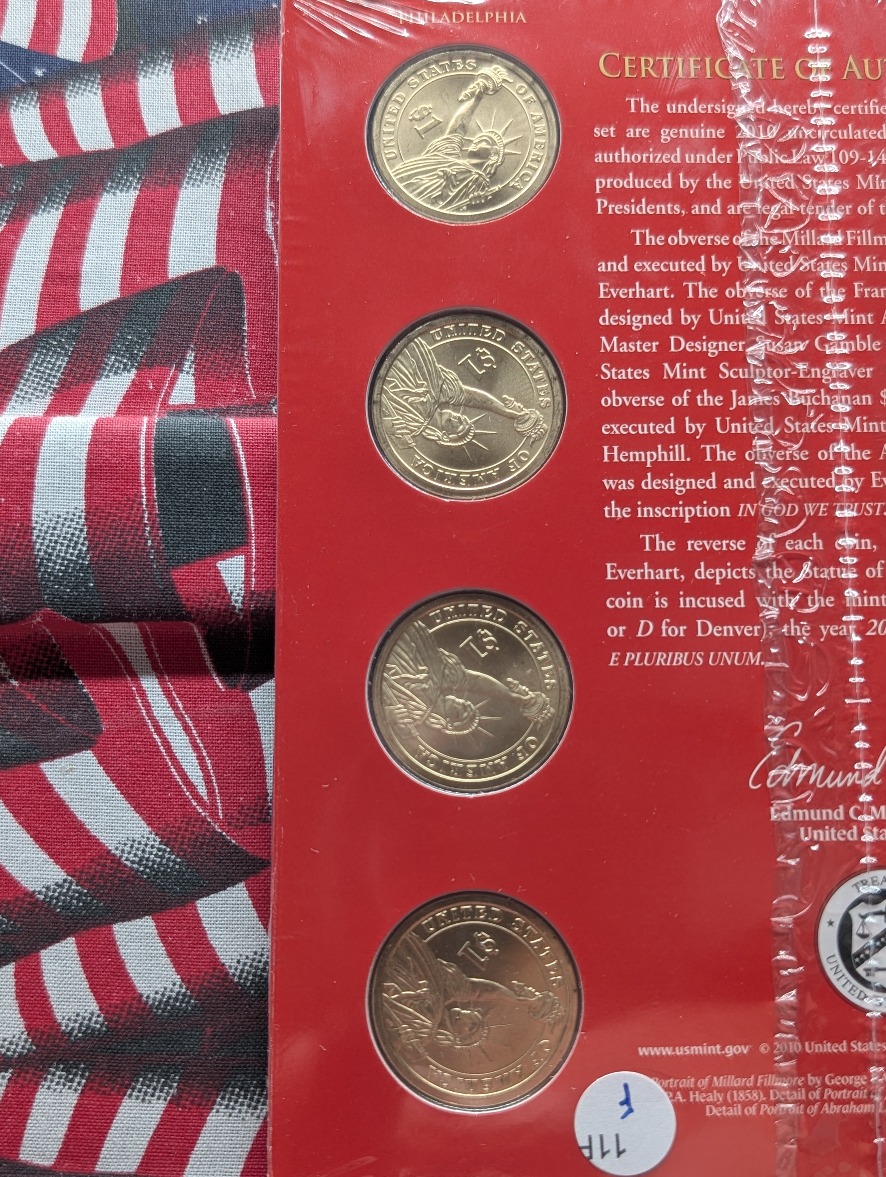 Unopened U.S. Mint 2010-P&D Unc. Presidential $1 Coins, total of 8 Coins