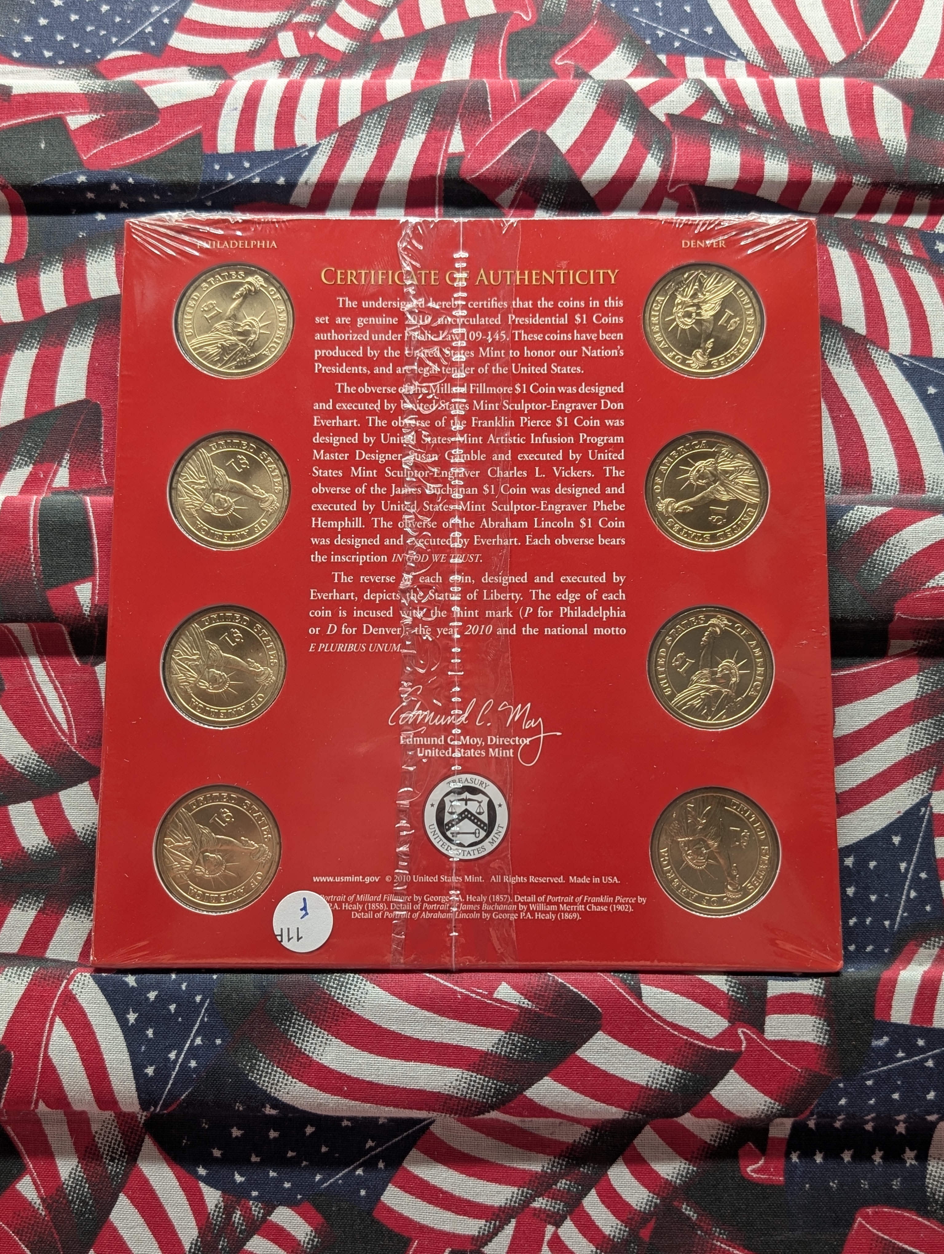 Unopened U.S. Mint 2010-P&D Unc. Presidential $1 Coins, total of 8 Coins