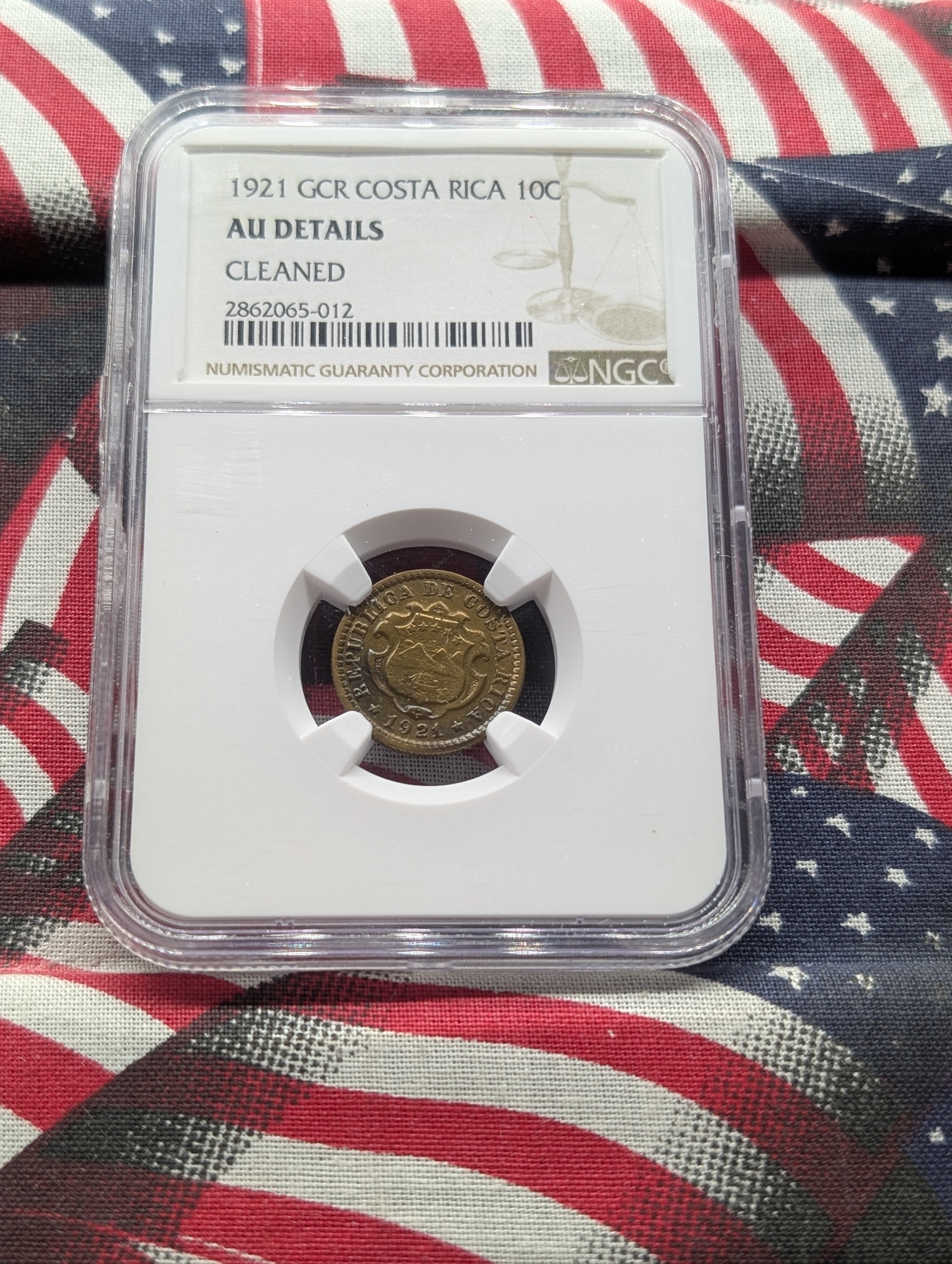 1921 Government of Costa Rica 10 Centimos NGC AU Details Cleaned