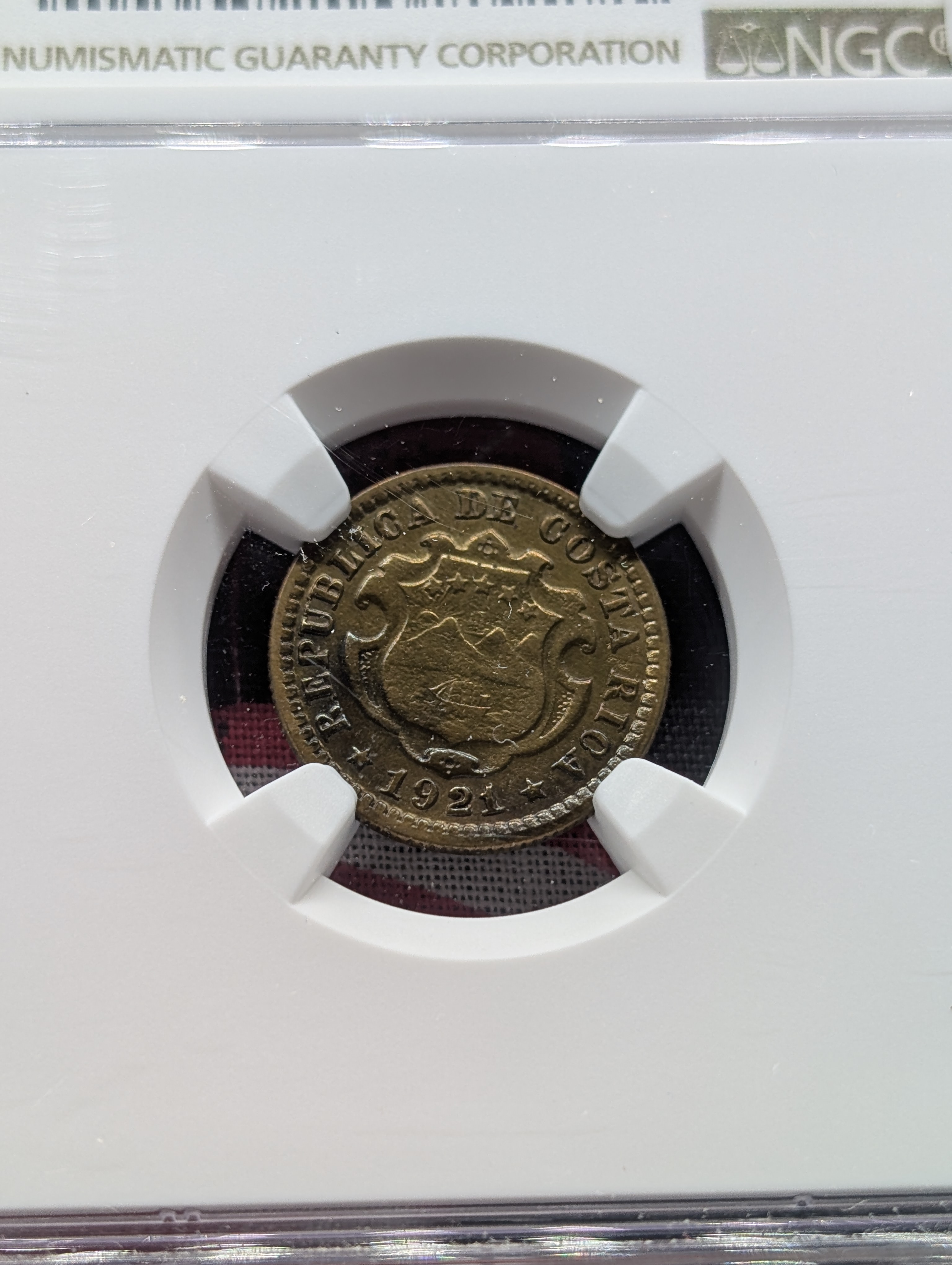 1921 Government of Costa Rica 10 Centimos NGC AU Details Cleaned