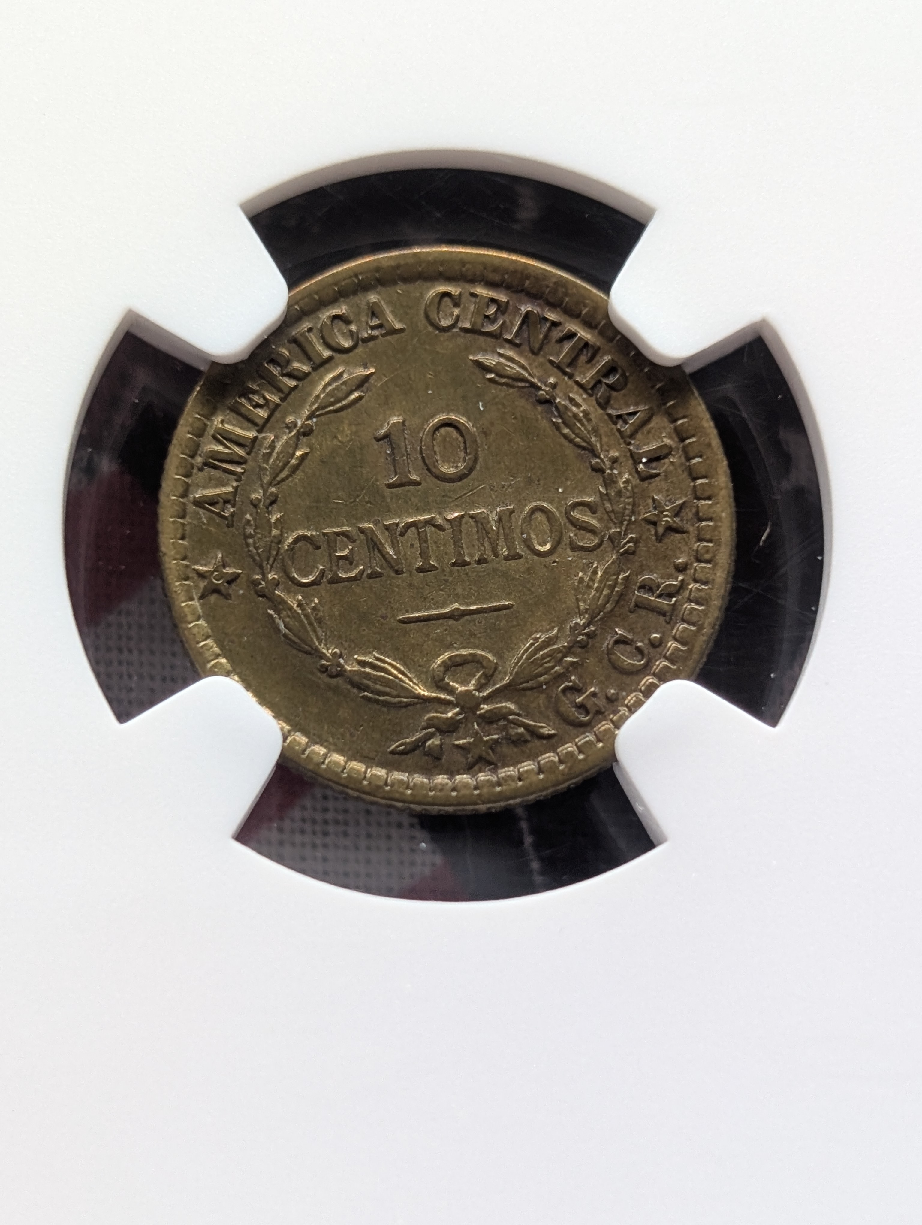 1921 Government of Costa Rica 10 Centimos NGC AU Details Cleaned