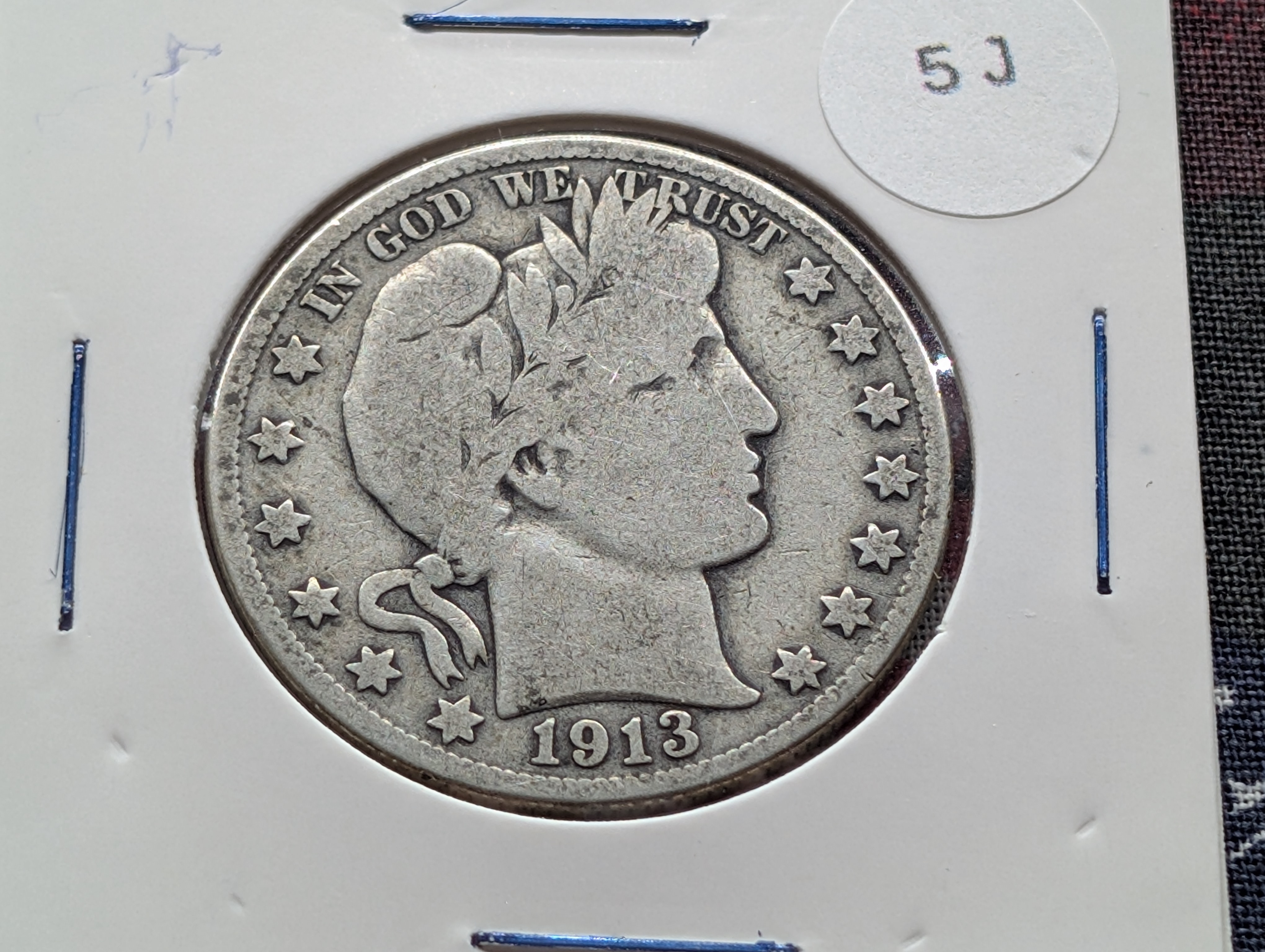 1913-S Barber 90% Silver Half Dollar