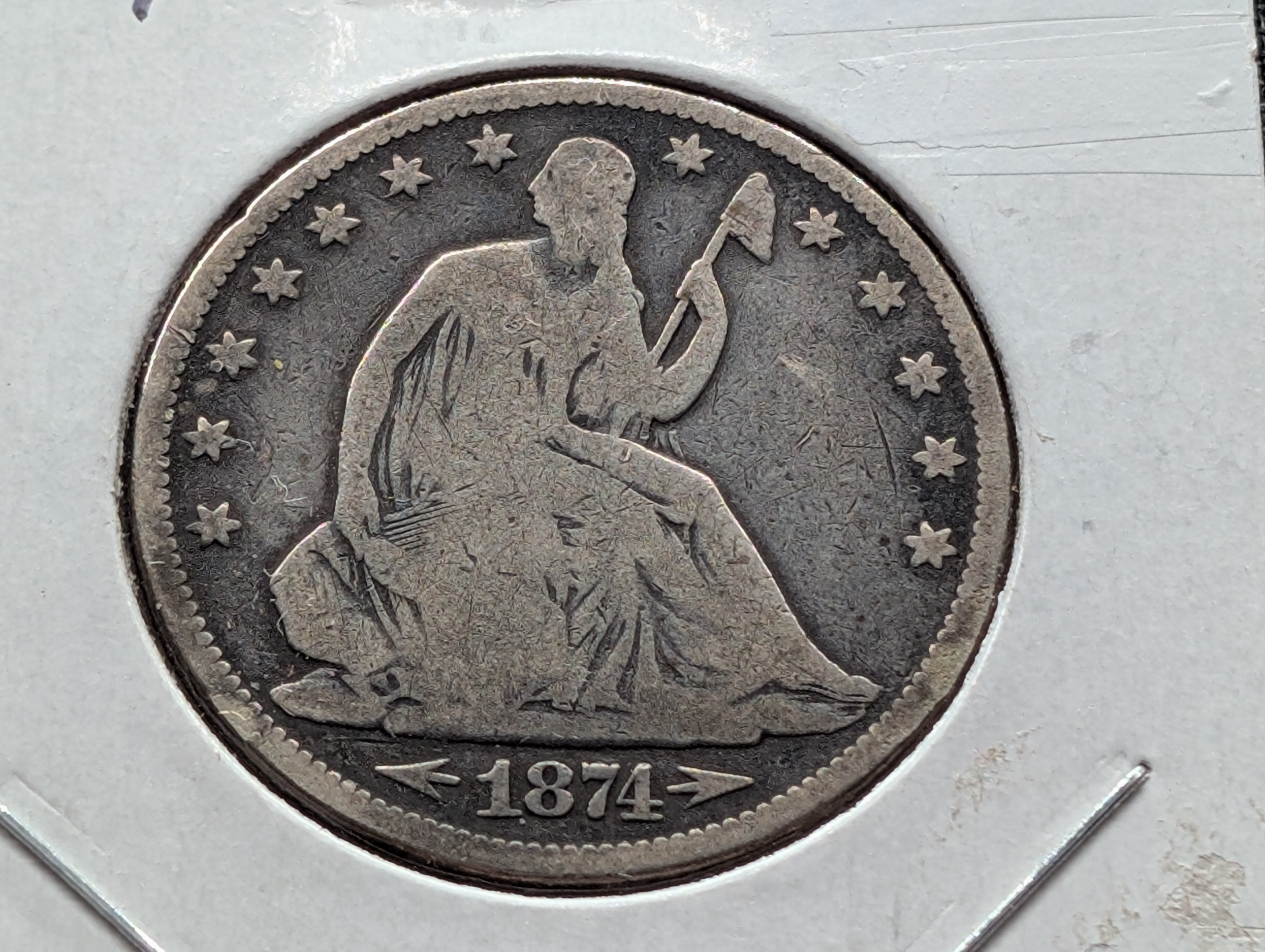 1874 Seated Liberty 90% Silver Half Dollar