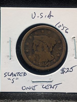1856 Braided Hair Large Cent - Slanted 5 Variety! Condition PLEASE NOTE Some coins may have a 