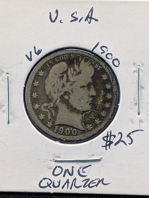 1900 90% Silver Barber Quarter - 126 Years Old! Condition PLEASE NOTE Some coins may have a 