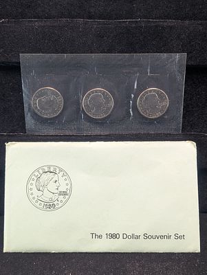 1980 P, D, & S Susan B. Anthony One Dollar Souvenir Set In OGP. 1980 P, D, &amp; S Susan B. 