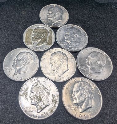 (8) 1972 Eisenhower Dollars Condition PLEASE NOTE Some coins may have a grade on the package or 