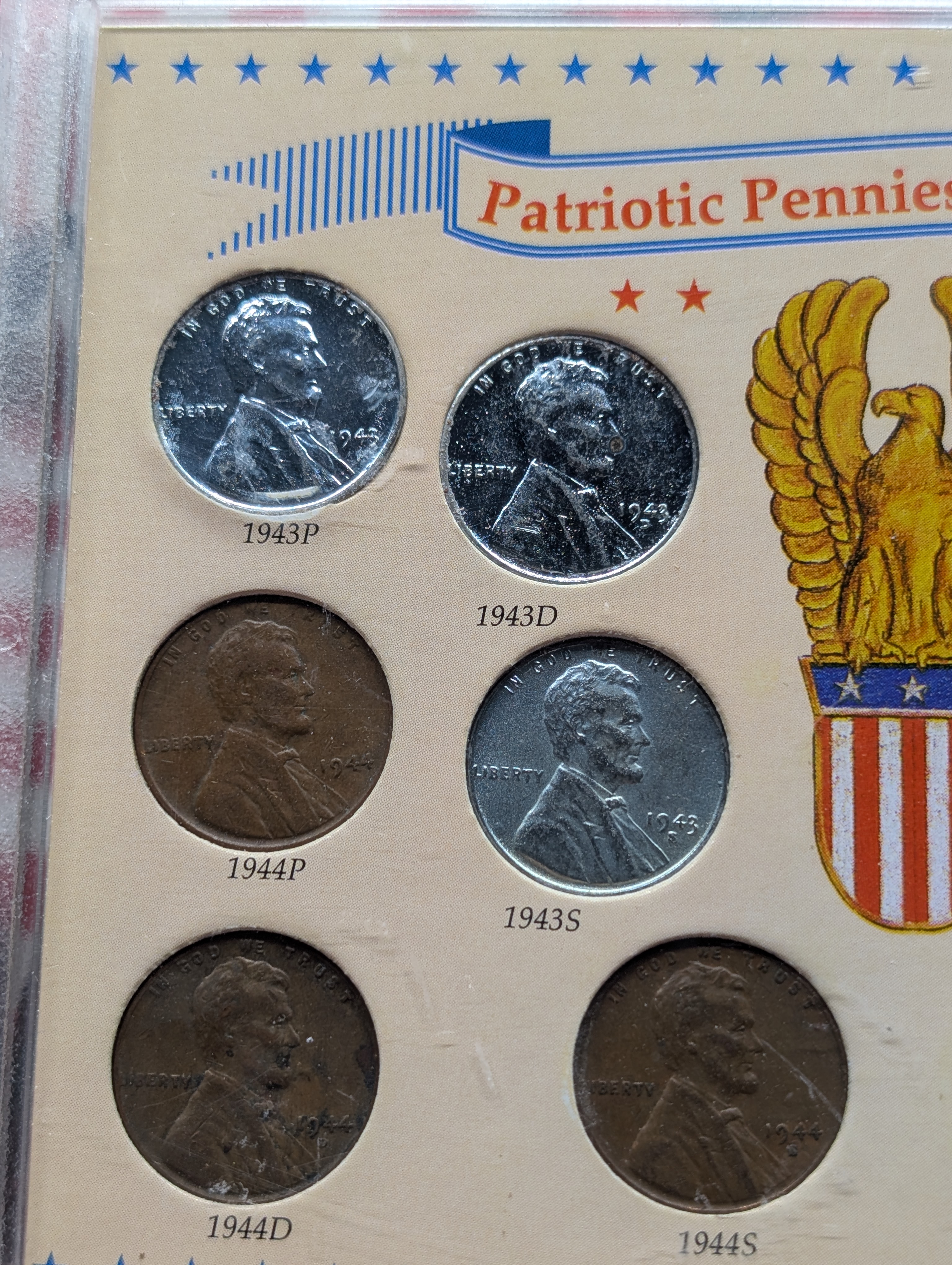 Patriotic Pennies Collection World War II Coin Series - 1943 P,D & S Lincoln Steel Cents, 9 Lincoln Wheat Cents