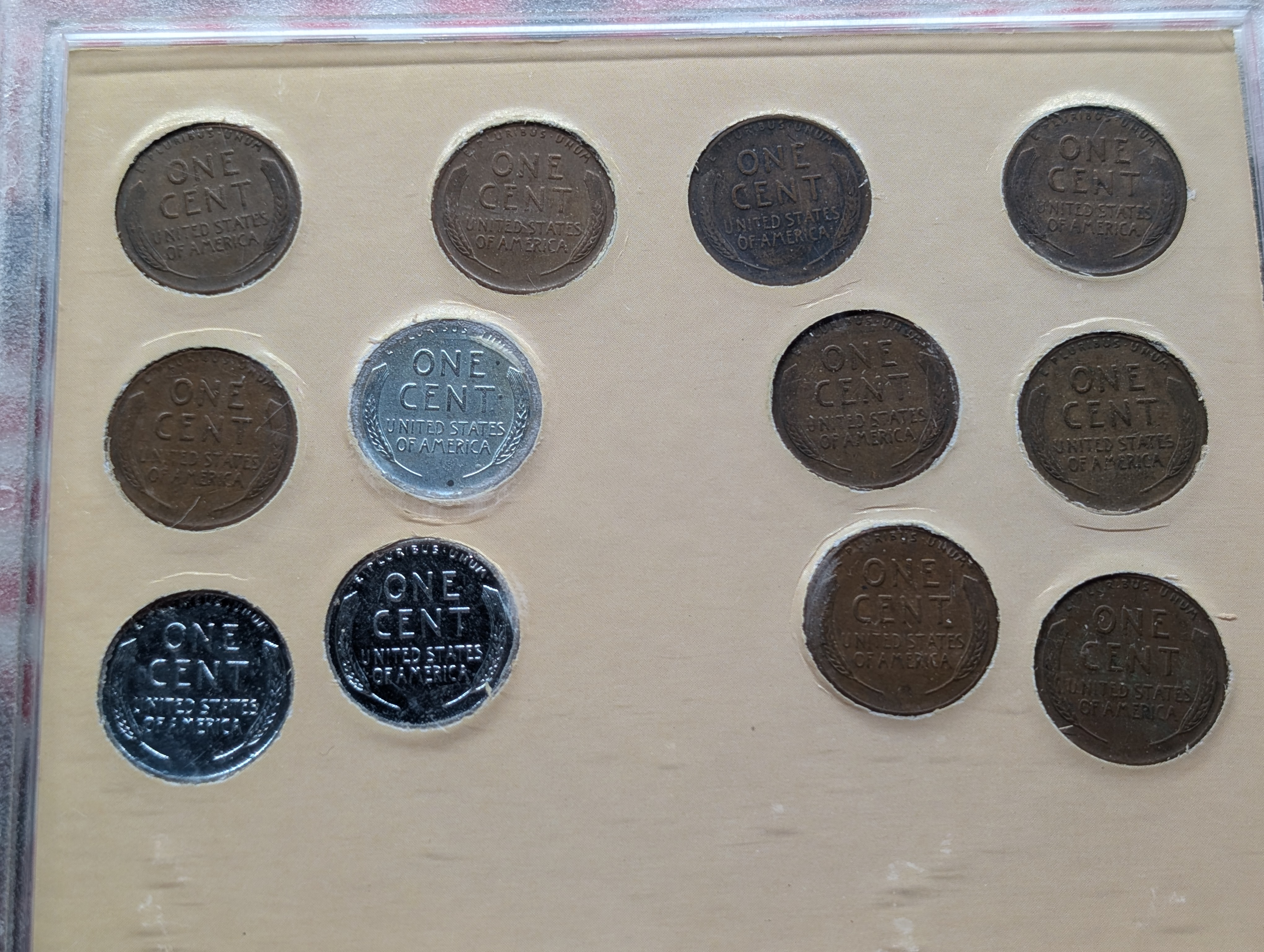 Patriotic Pennies Collection World War II Coin Series - 1943 P,D & S Lincoln Steel Cents, 9 Lincoln Wheat Cents