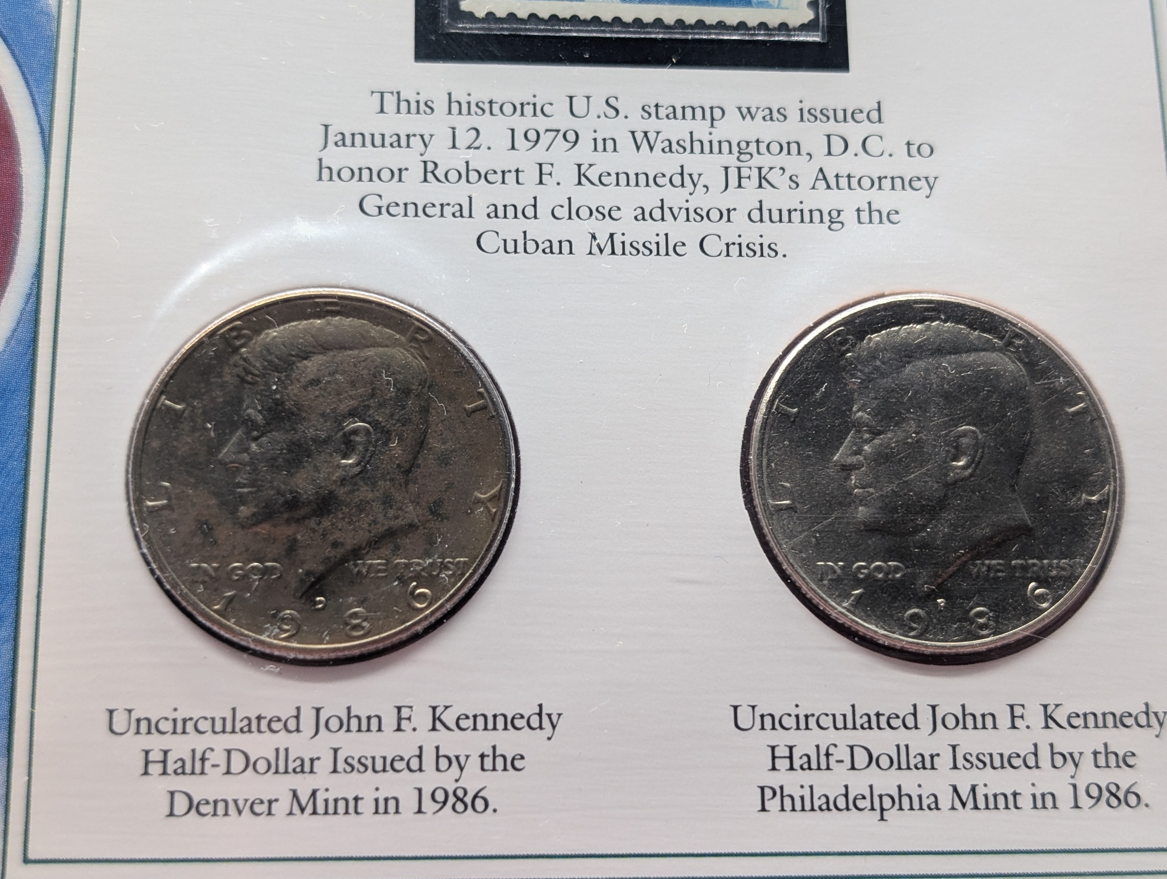 (1985 to 1990) 5pc P&D Lot Kennedy Half Dollars In Info Sheets, 10 Coins - No 1987 Sheet