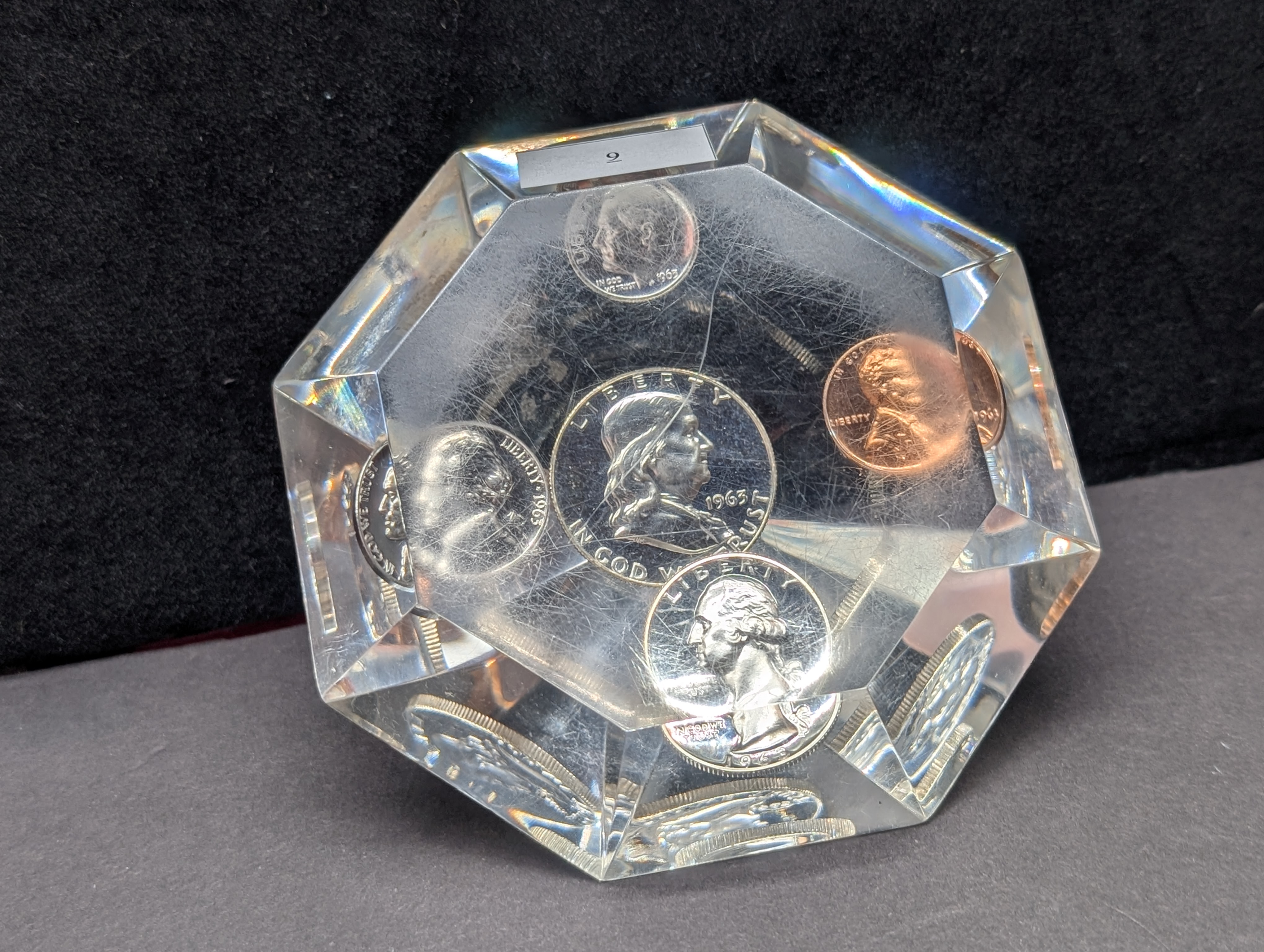 1963 Silver Proof Set Encased in Acrylic Diamond - Three 90% Silver Coins