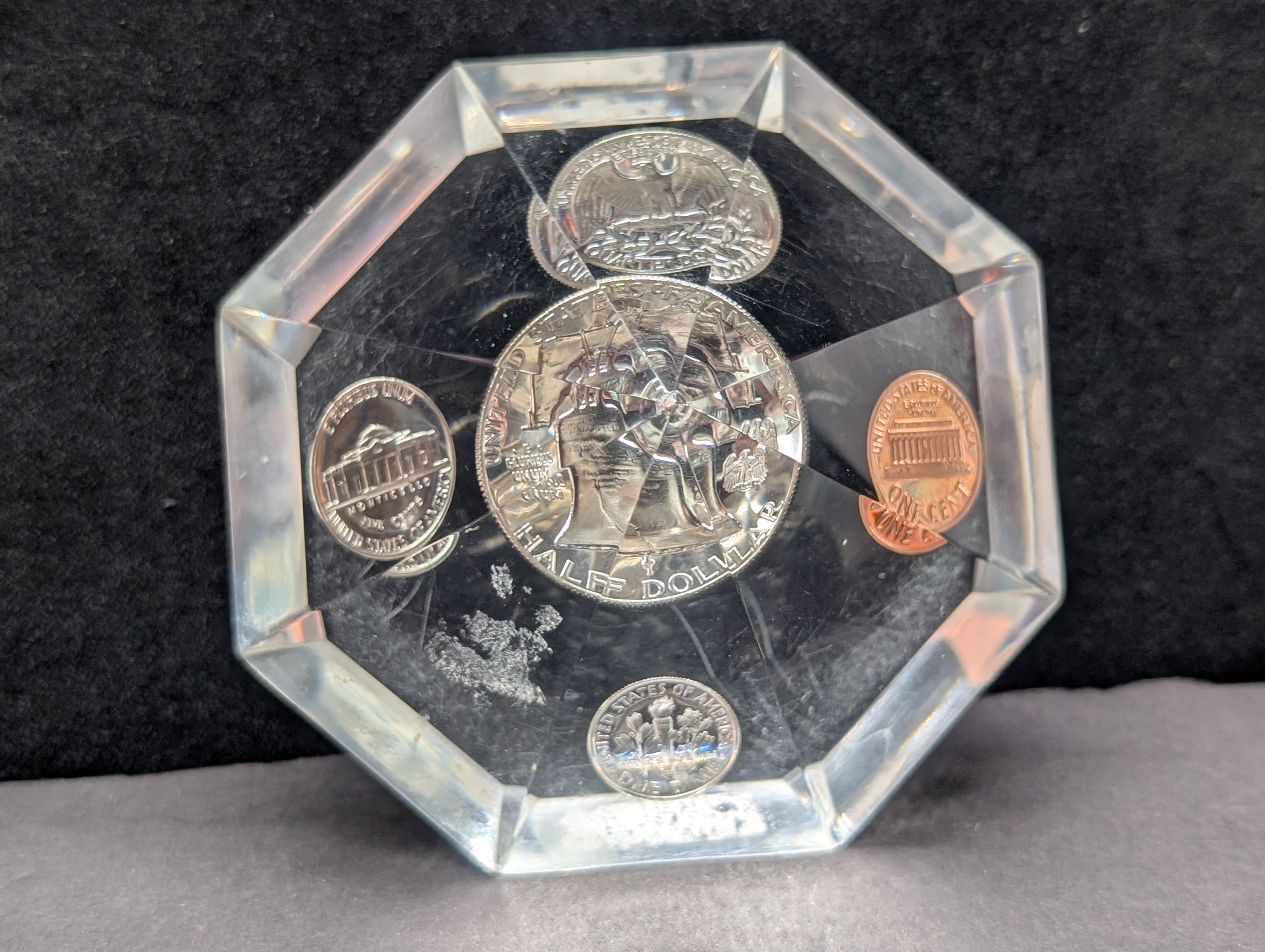 1963 Silver Proof Set Encased in Acrylic Diamond - Three 90% Silver Coins