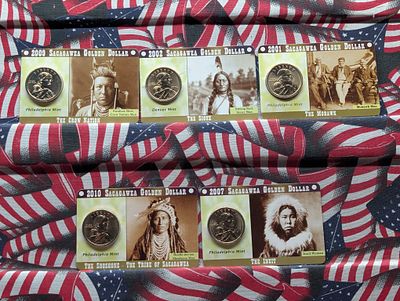 (5) Sacagawea Golden Dollars - Includes 2001-P, 2002-D, 2007-P, 2009-P, & 2010-P. (5) Sacagawea 
