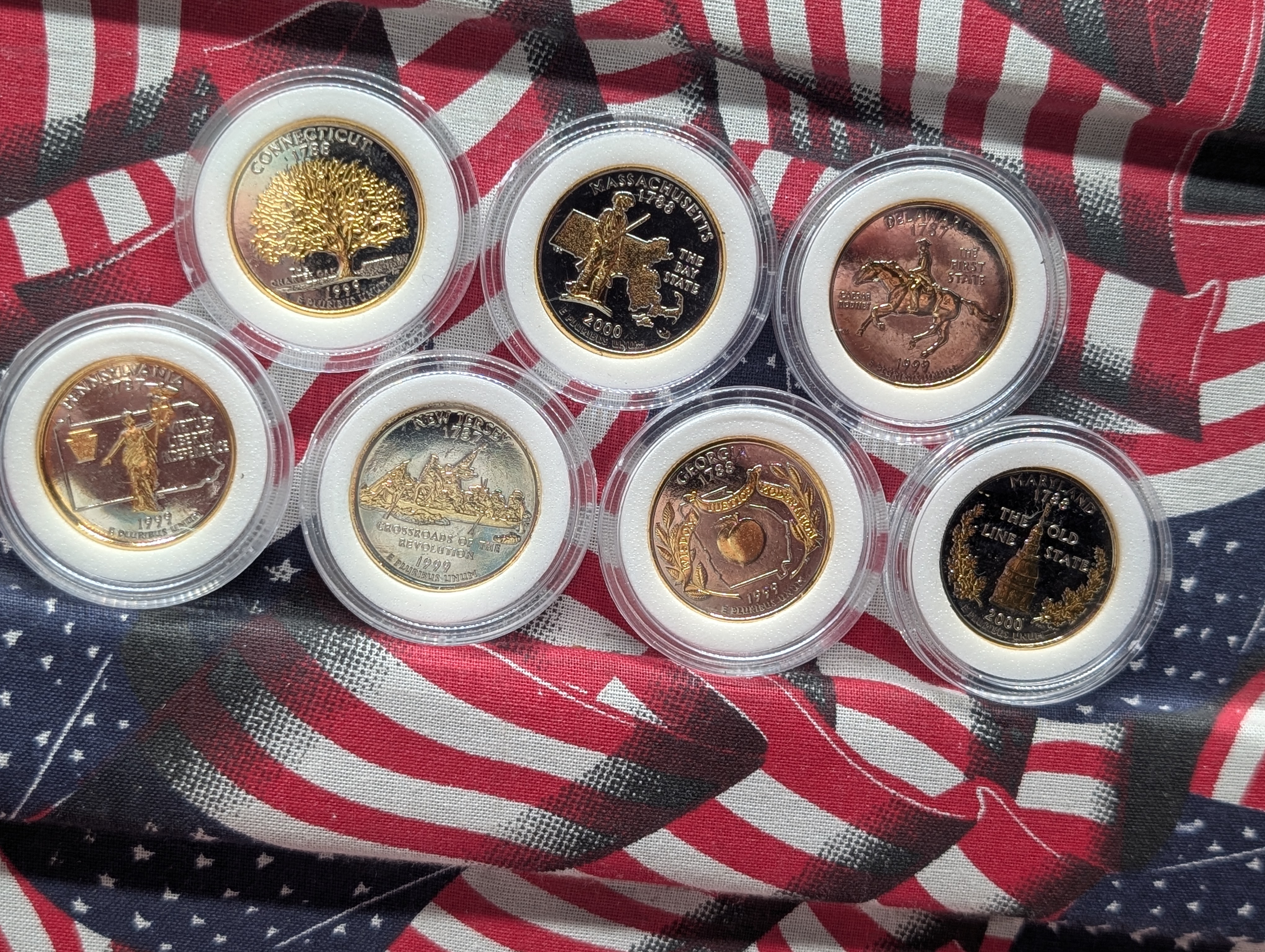 7 - 24kt Gold Plated, United States Statehood Quarters with Box and COA