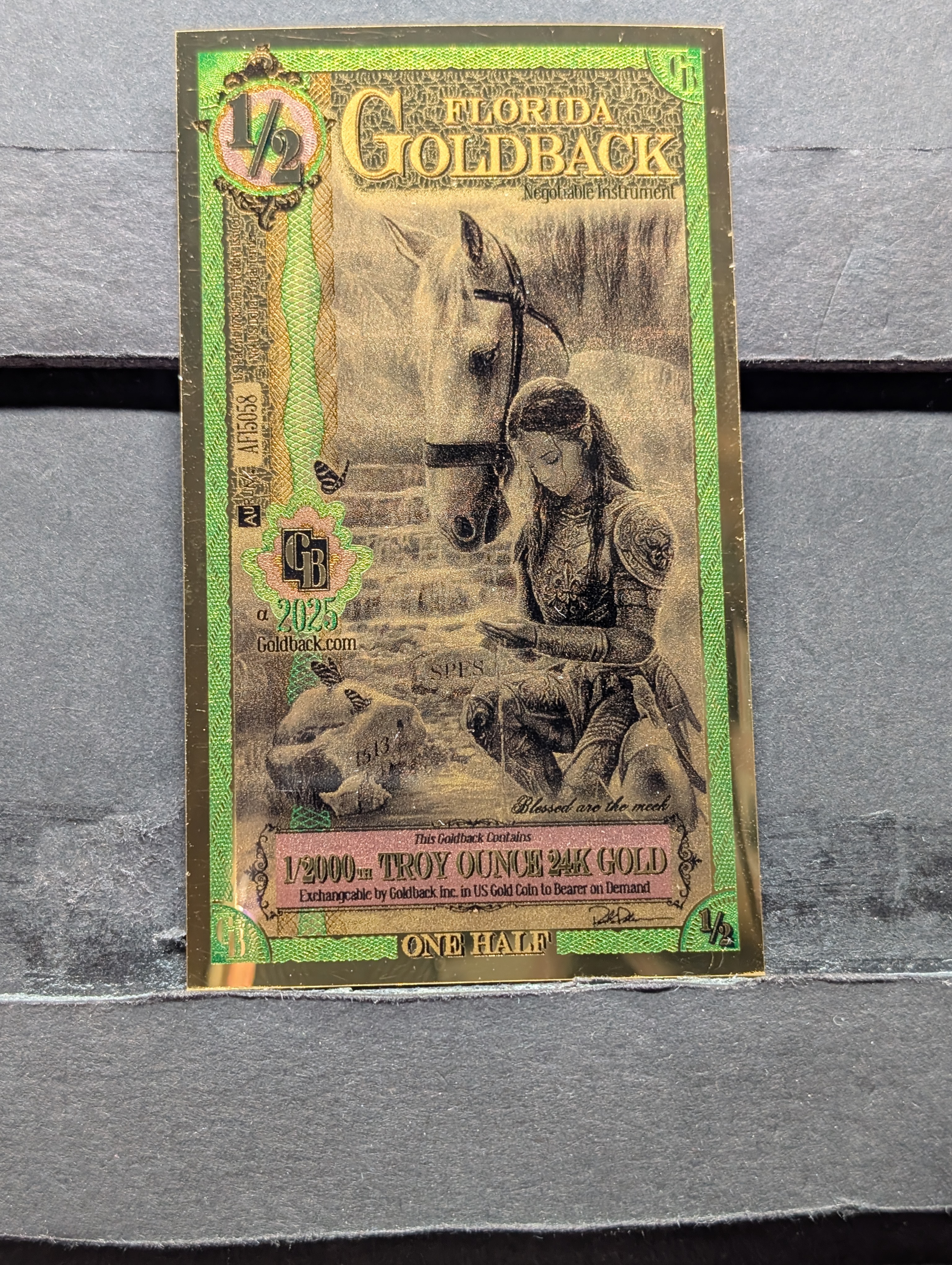 2025 - 1/2 Florida Goldback, 1/2000th Troy Ounce 24k Gold