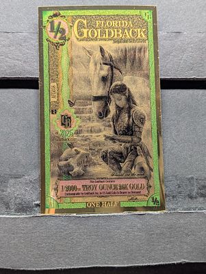 2025 - 1/2 Florida Goldback, 1/2000th Troy Ounce 24k Gold Condition PLEASE NOTE Some coins may 