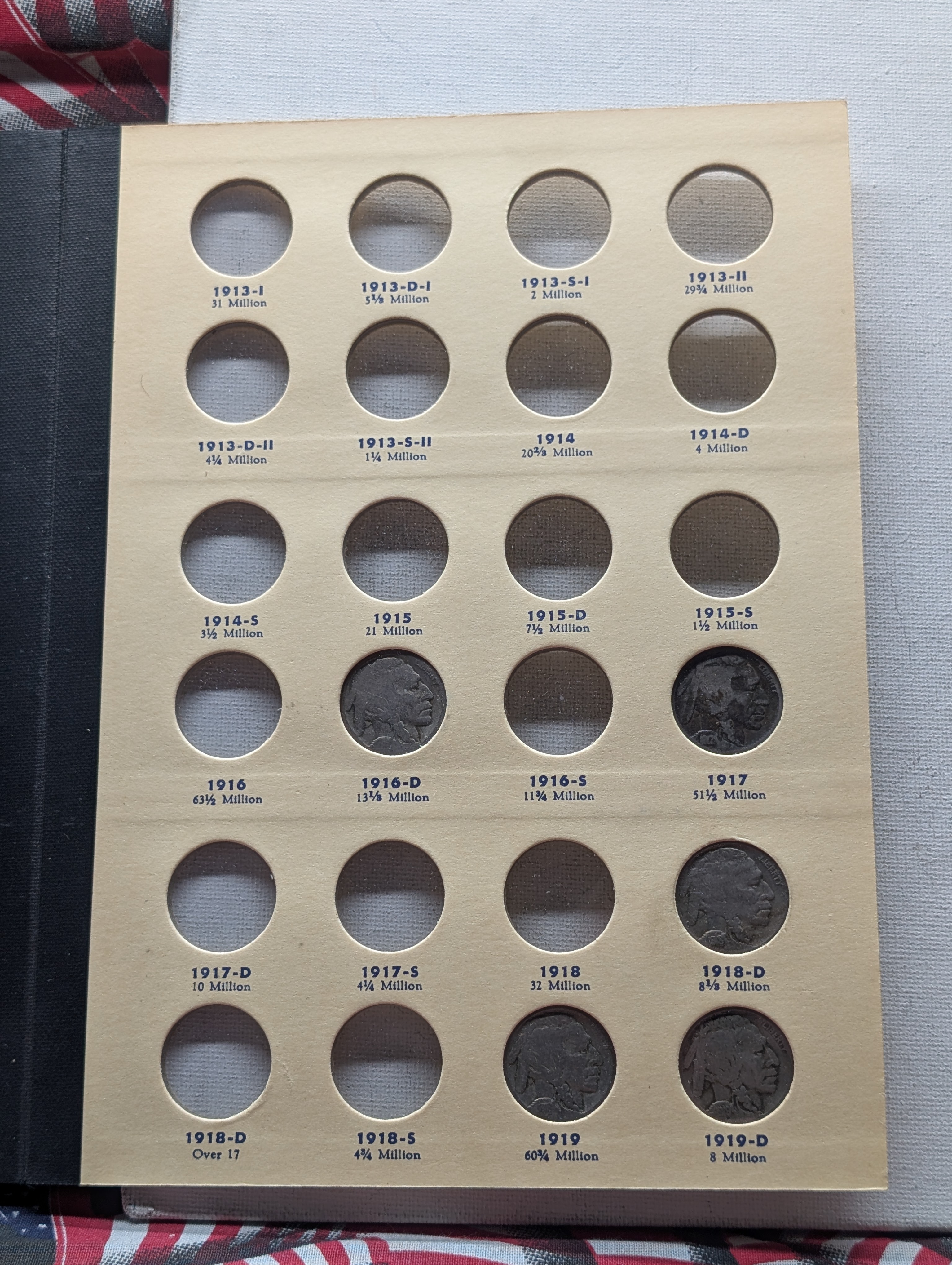 Partial Library of Coins Indian Head Buffalo Nickels Album for 1913-1938, with 37 Coins