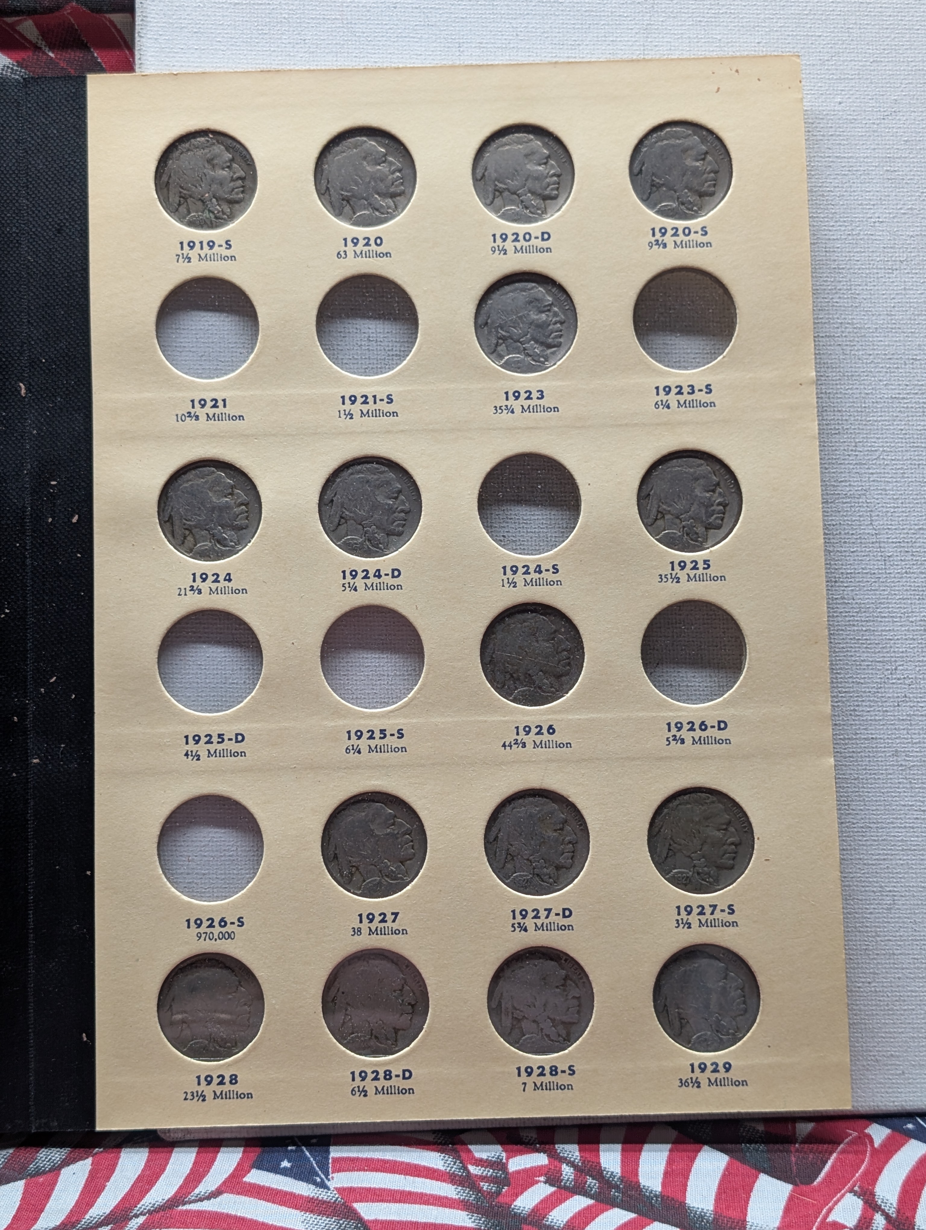 Partial Library of Coins Indian Head Buffalo Nickels Album for 1913-1938, with 37 Coins