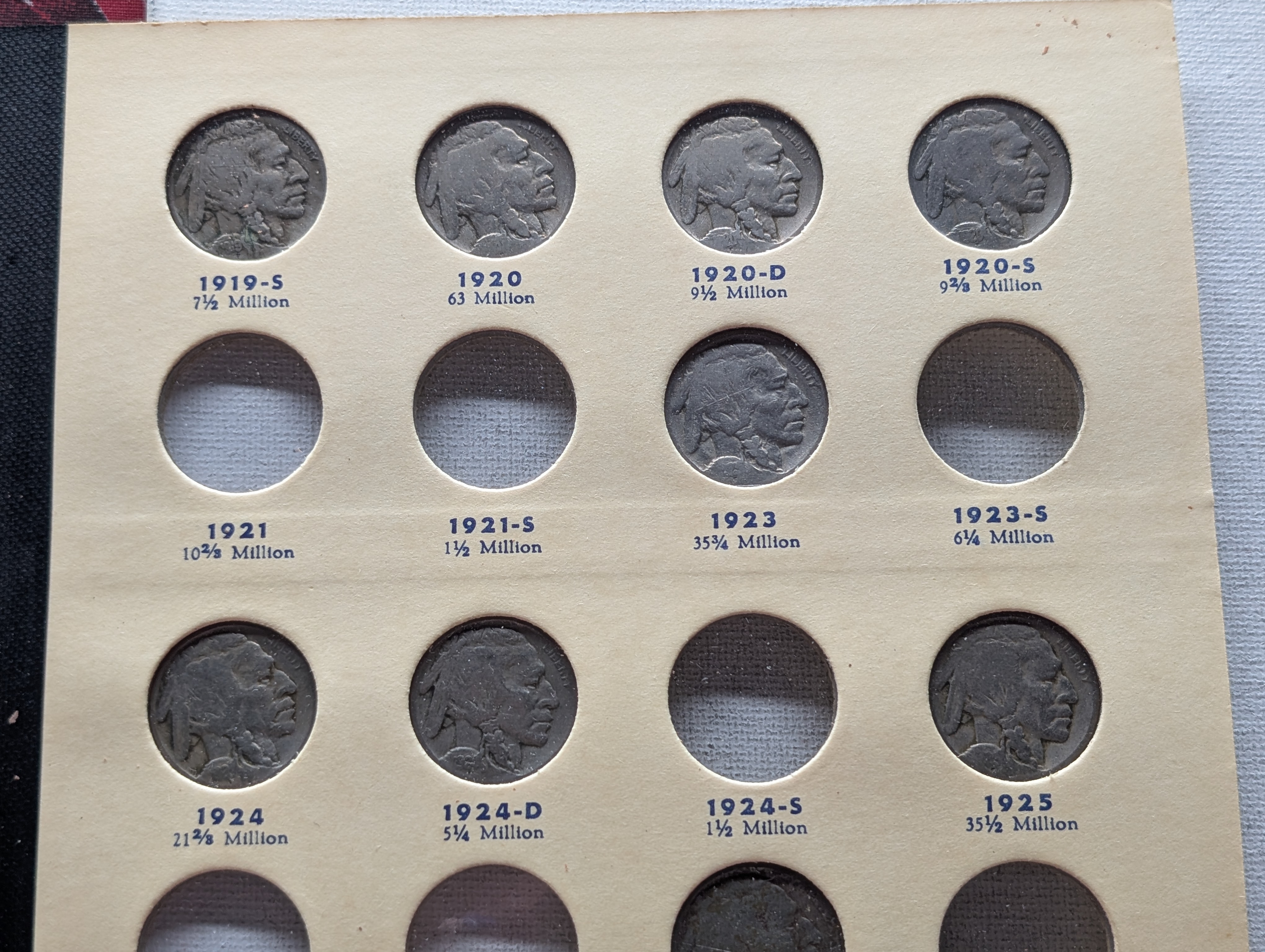 Partial Library of Coins Indian Head Buffalo Nickels Album for 1913-1938, with 37 Coins