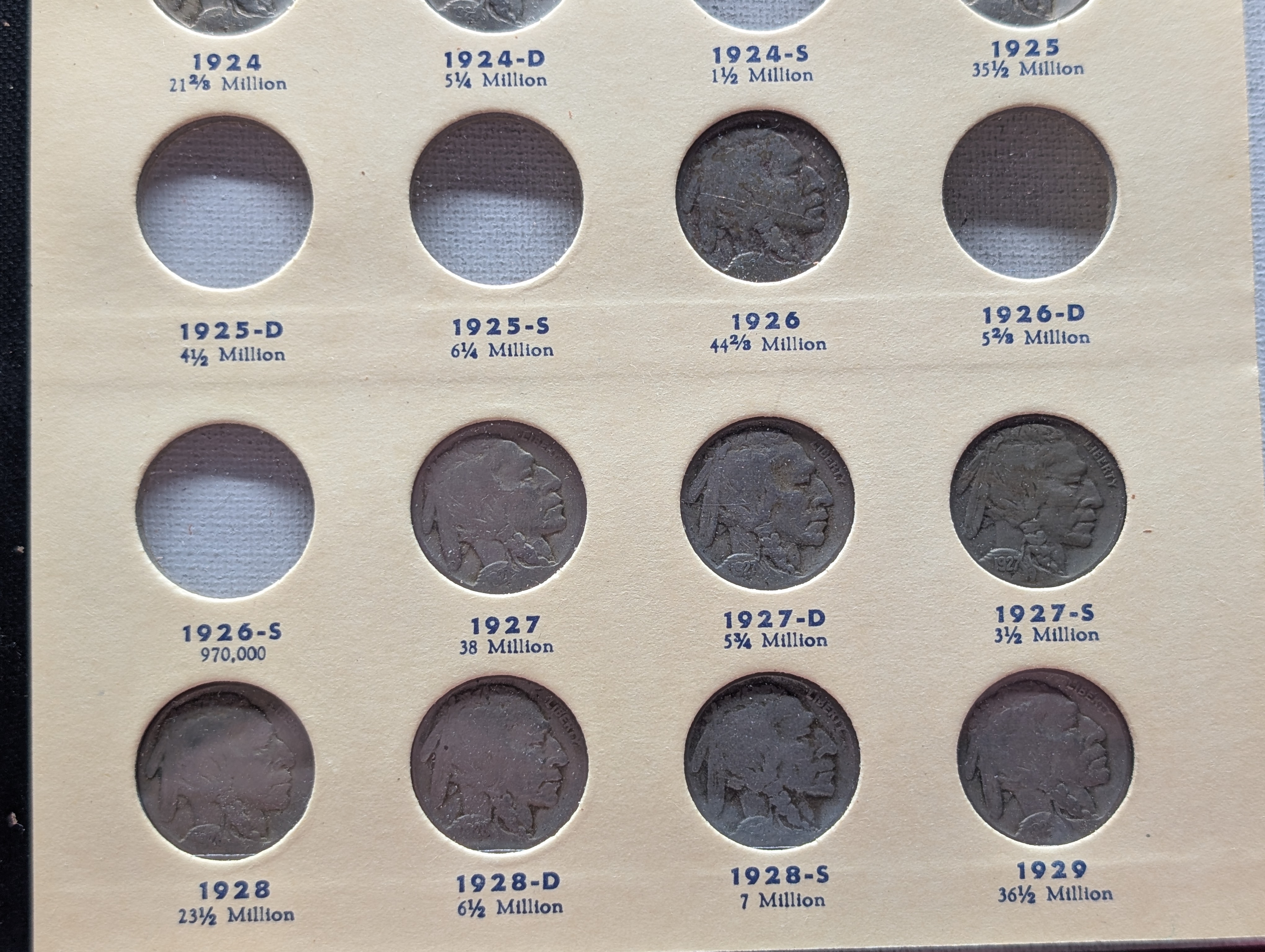 Partial Library of Coins Indian Head Buffalo Nickels Album for 1913-1938, with 37 Coins