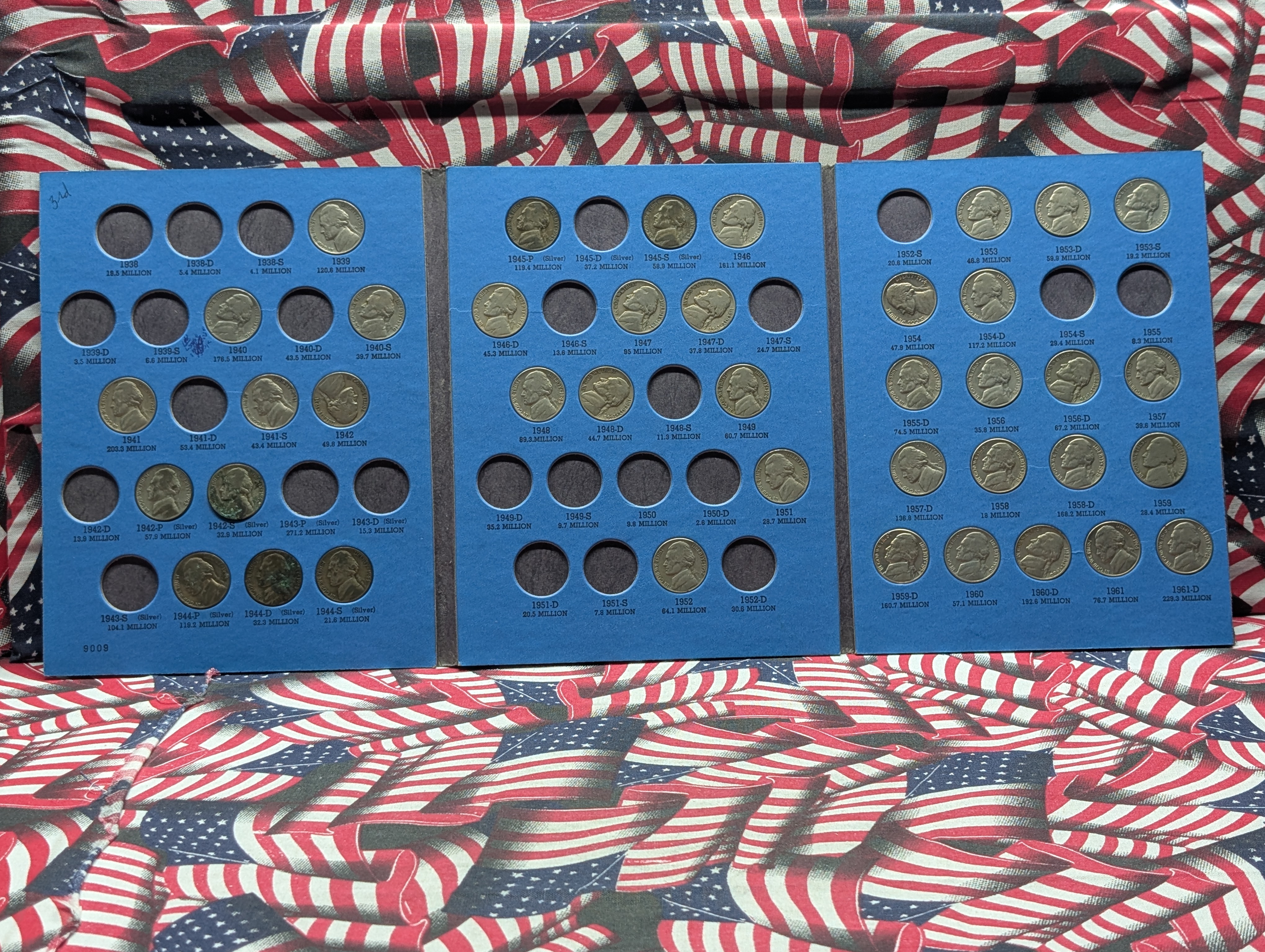 Partial Jefferson Nickel Collection 1938-1961 Book - Includes 7 War Time Nickels - 40 Coins Total