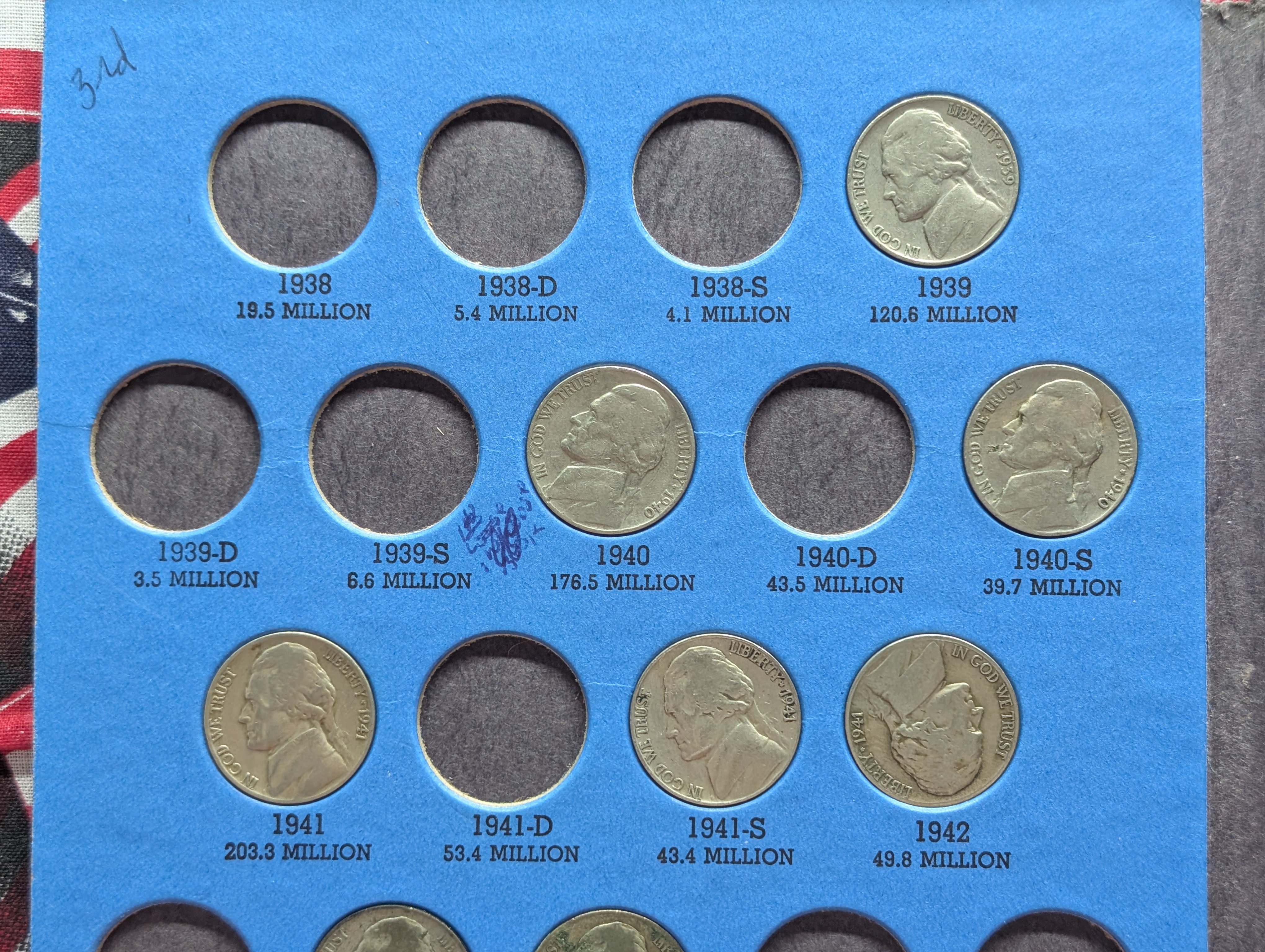 Partial Jefferson Nickel Collection 1938-1961 Book - Includes 7 War Time Nickels - 40 Coins Total