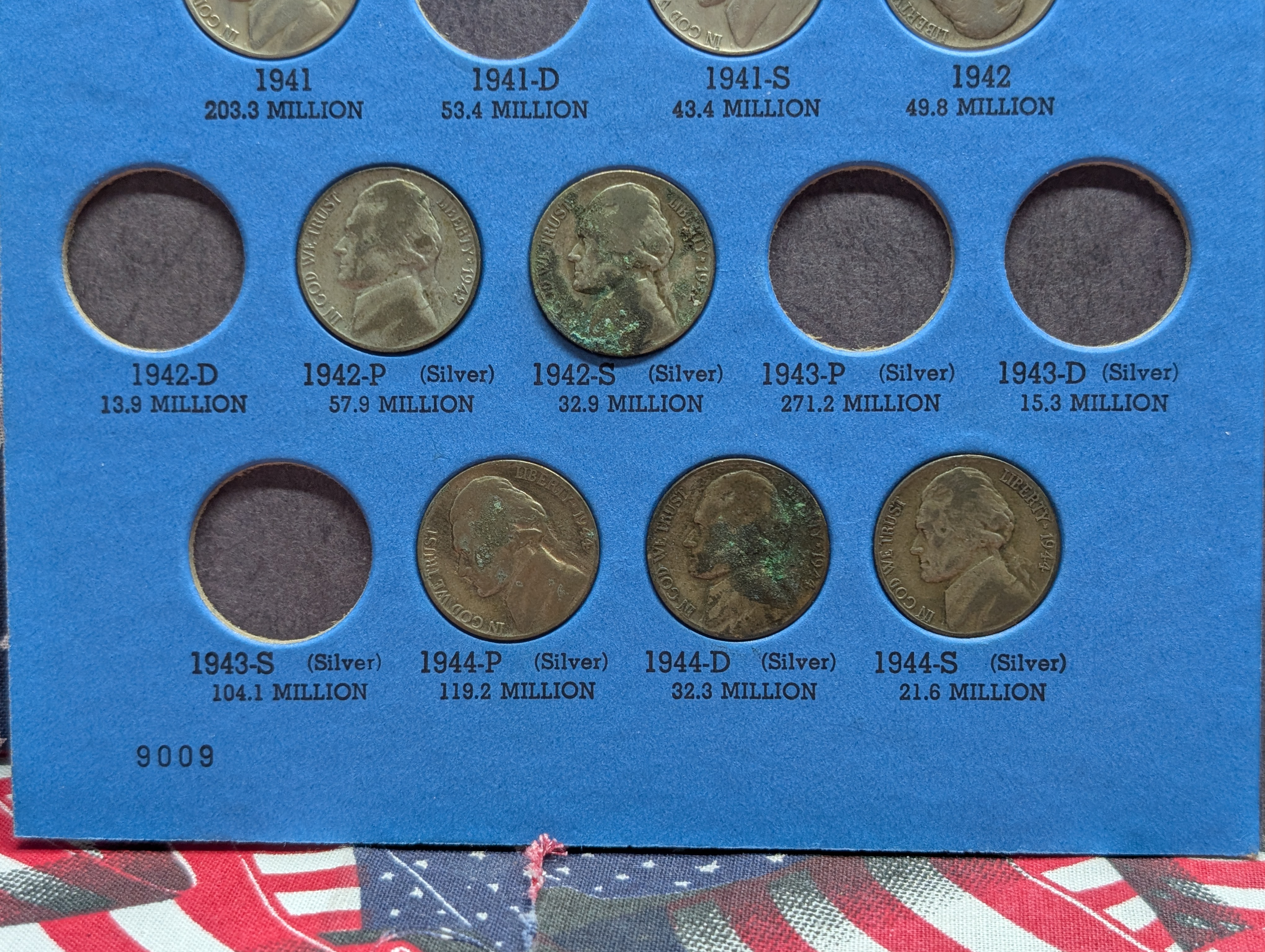 Partial Jefferson Nickel Collection 1938-1961 Book - Includes 7 War Time Nickels - 40 Coins Total