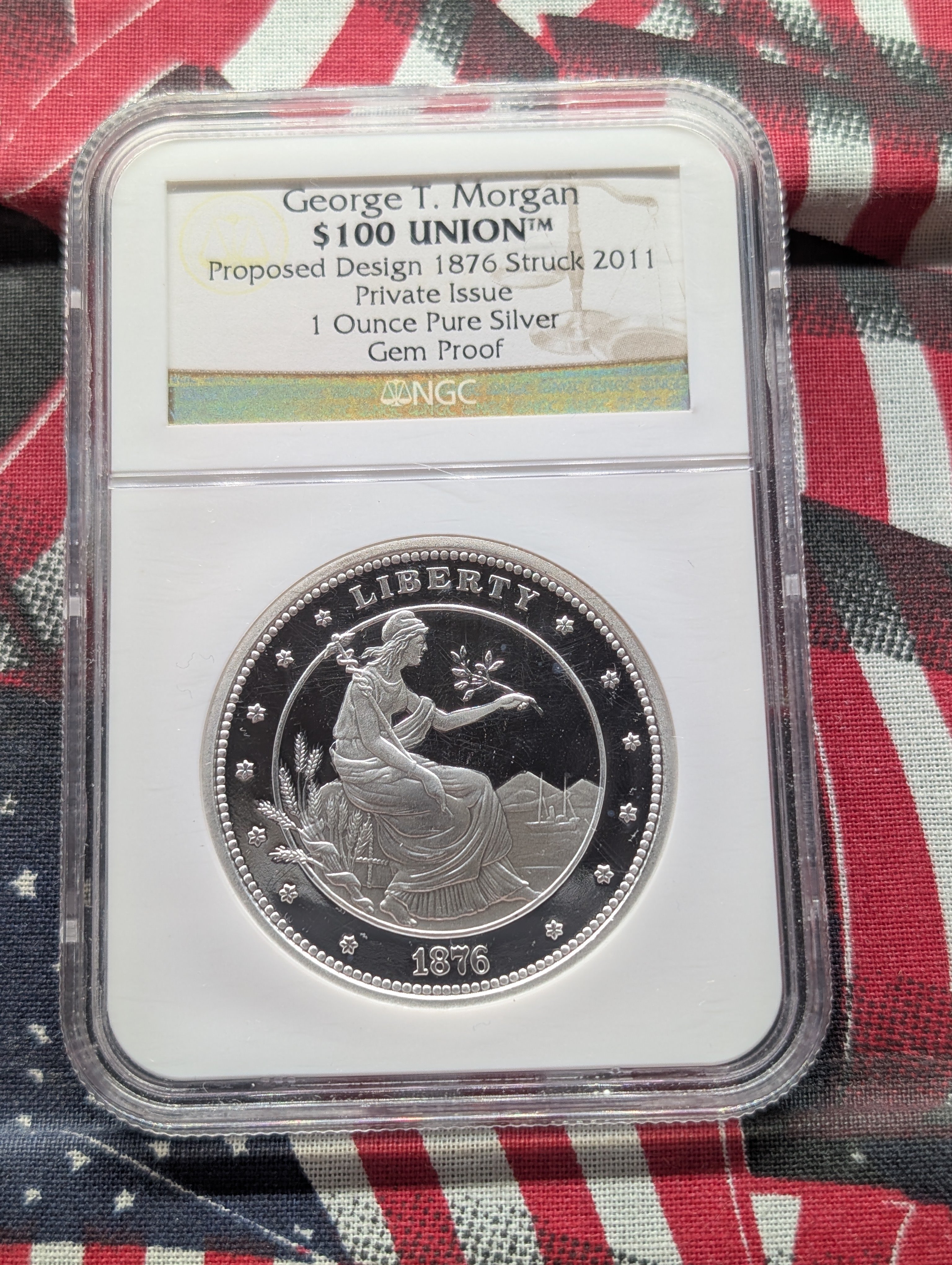 2011 George T. Morgan $100 Union 1 Ounce Pure Silver NGC Gem Proof - Proposed Design 1876 Struck 2011 Private Issue