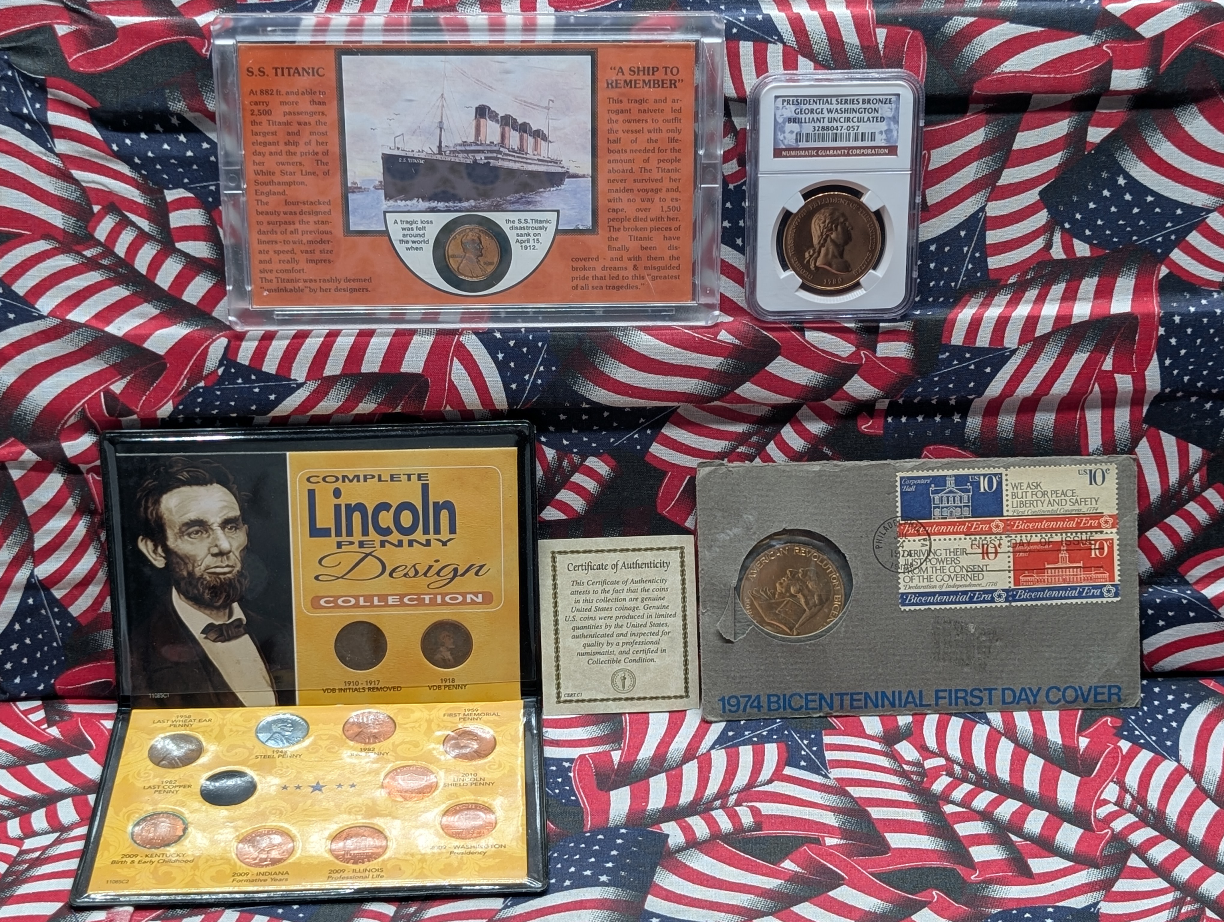 Misc. Coins and Medals - 4 Items - Includes Titanic 1912 Penny & Presidential Series Bronze Coin