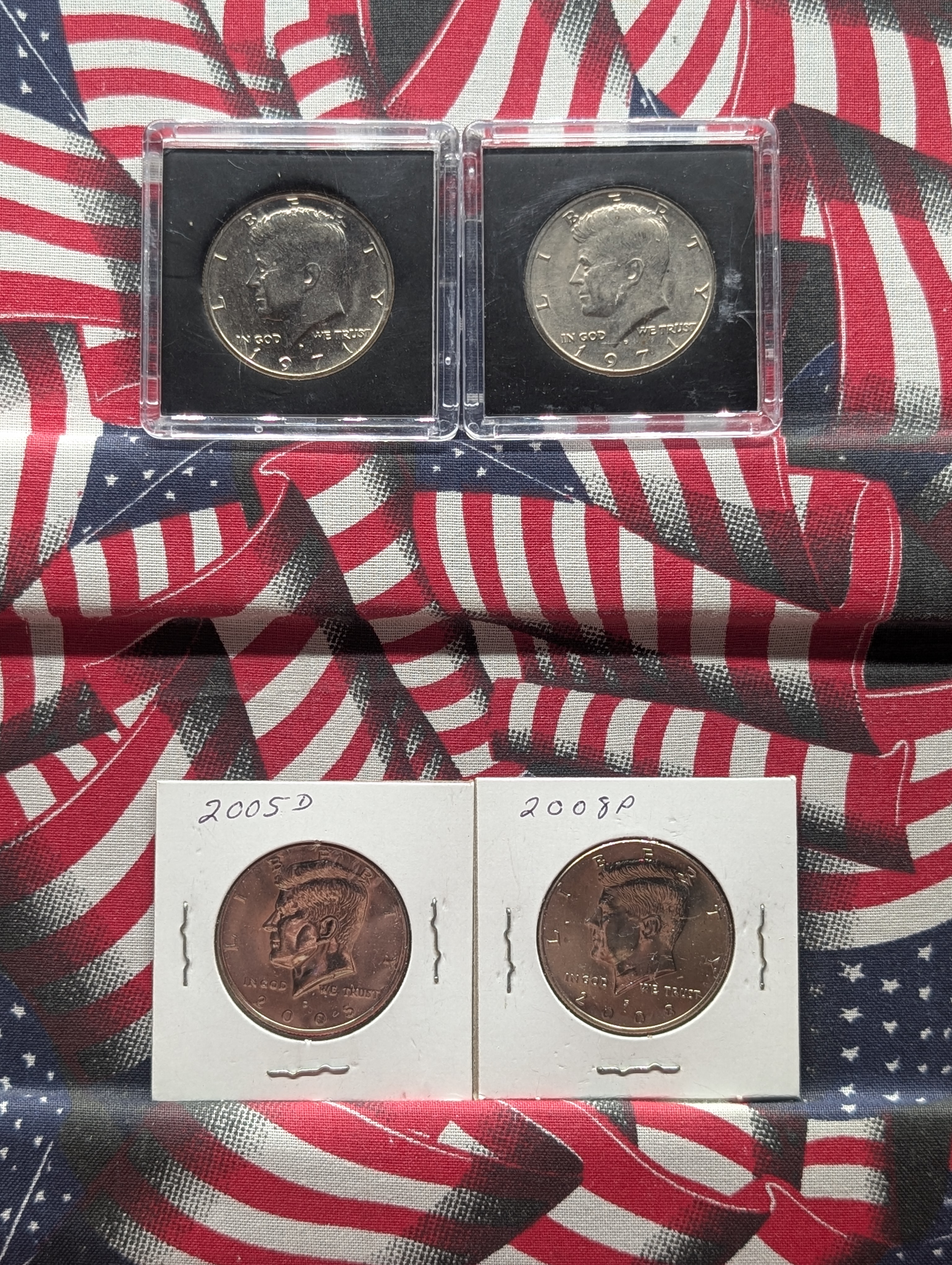 (4) Kennedy Half Dollars - (2) 1971-P, 2005-D, 2008-P