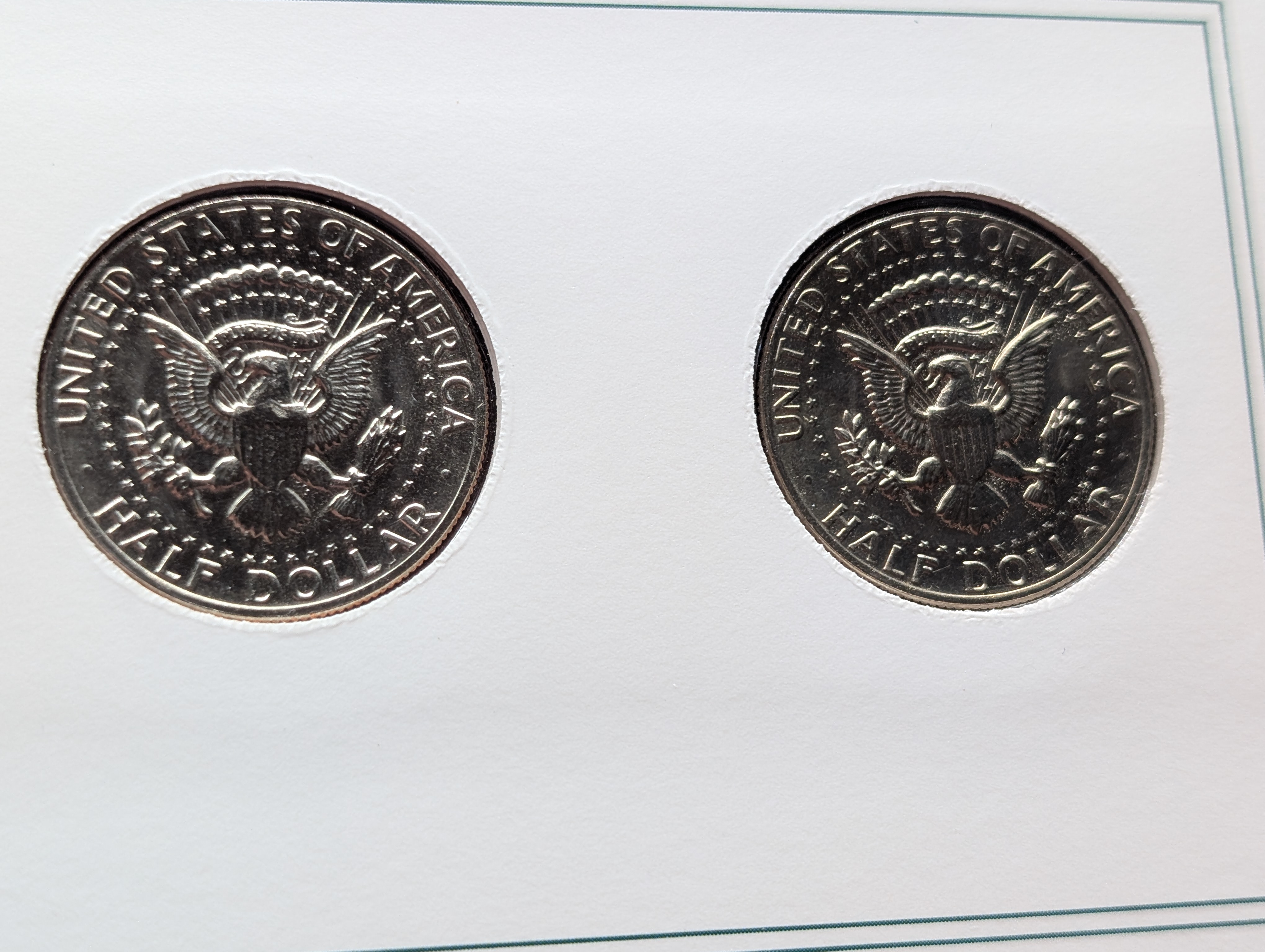 (5) P&D Kennedy Half Dollars in Info Sheets - 1971, 1972, 1977, 1992 & 1999 All P&D