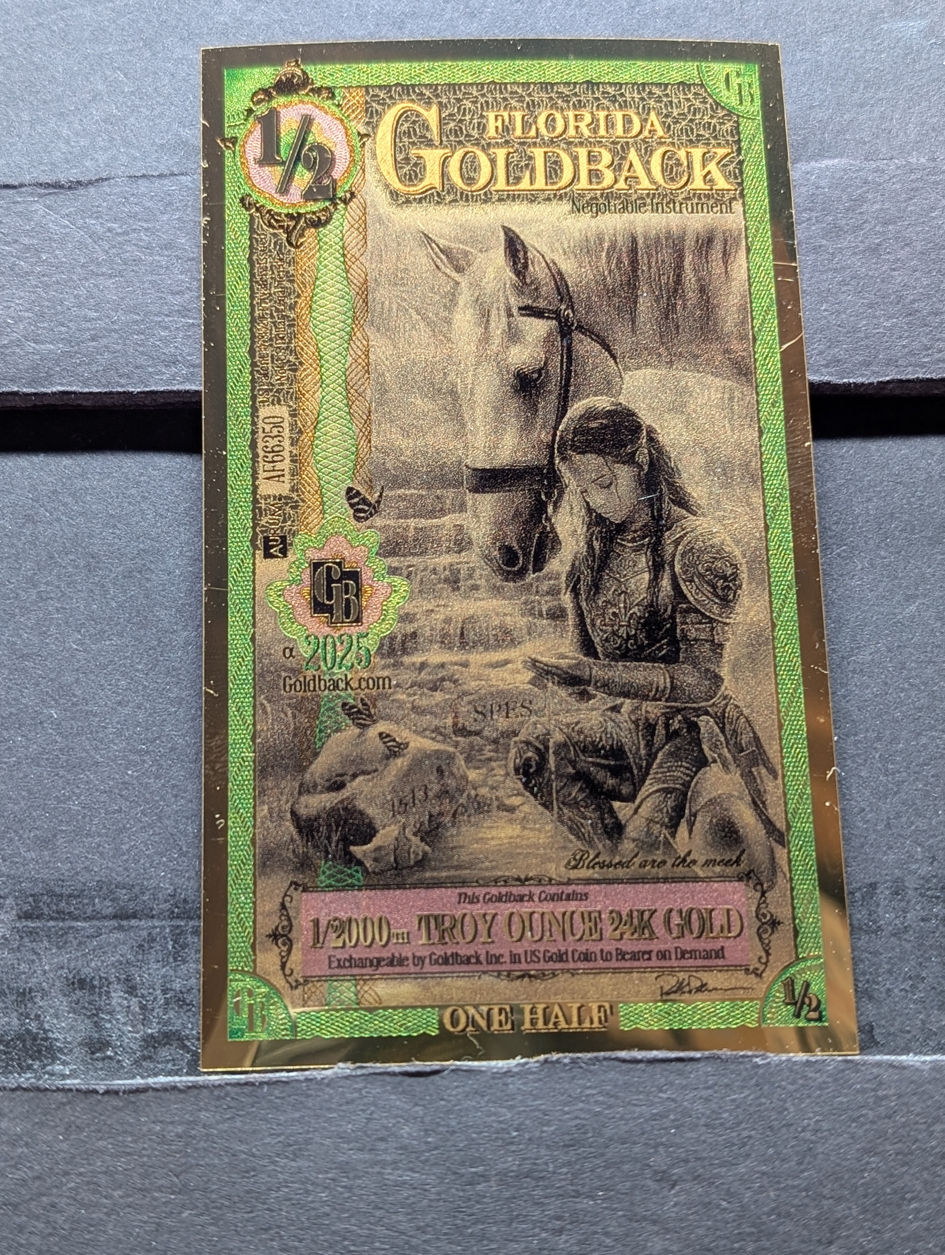 2025 - 1/2 Florida Goldback, 1/2000th Troy Ounce 24k Gold