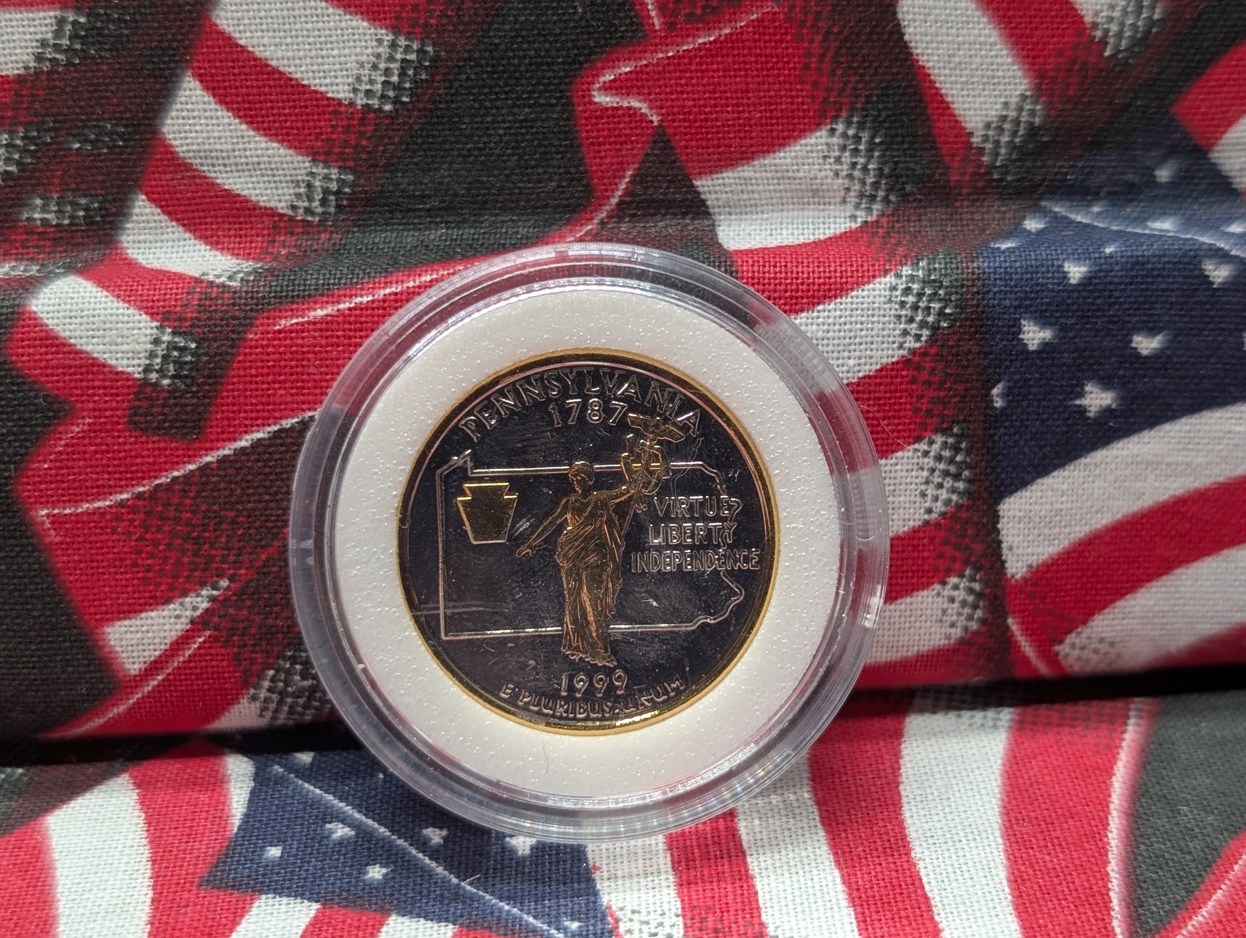 1999 & 2000-P&D 24kt Gold Plated Statehood Quarters - 7 Coins, with Box & COA