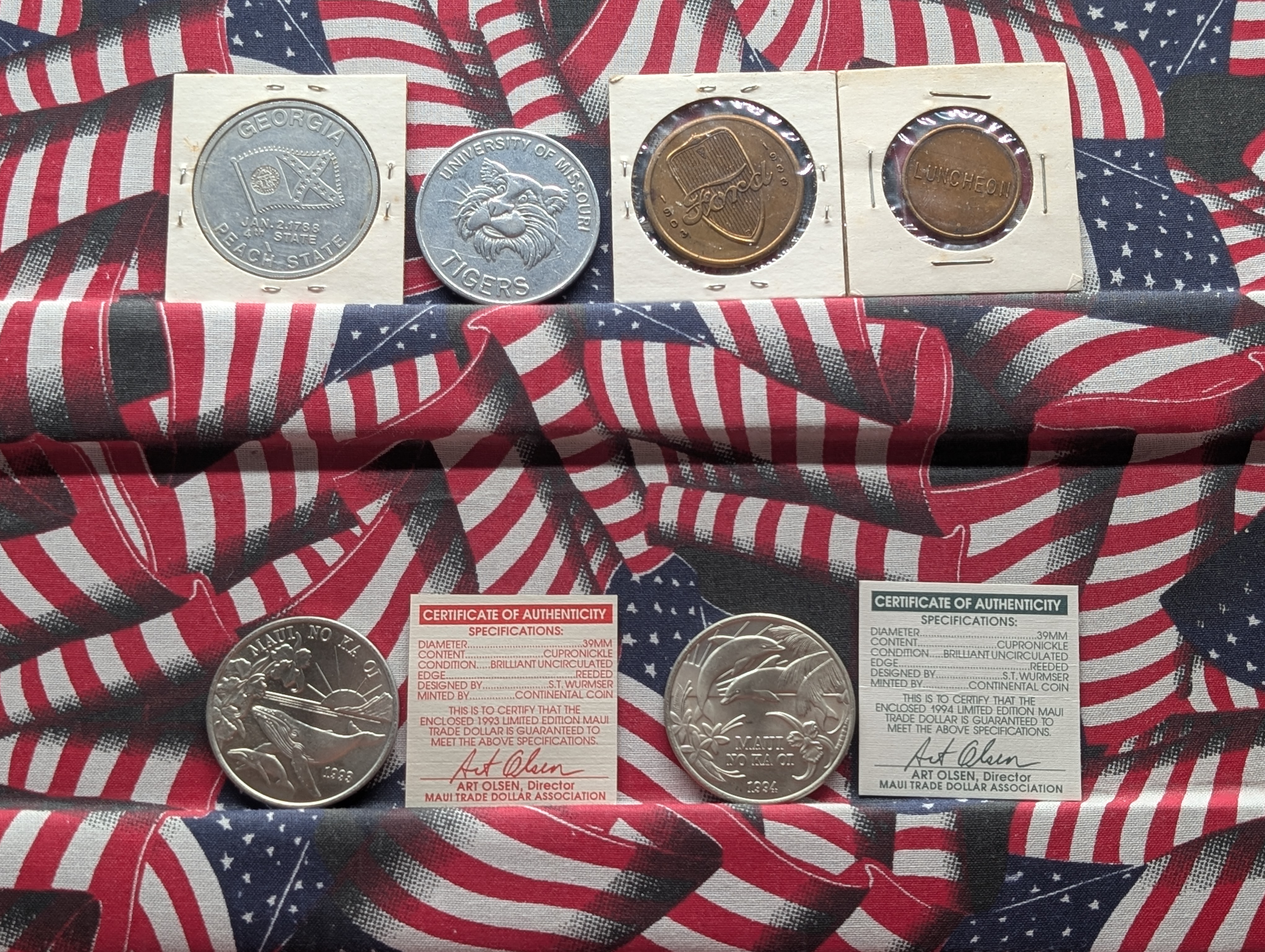 (6) Assorted Tokens - Includes Ford Token, Maui Tokens, Georgia Cherokee Rose Token, Missouri Tigers, W&S Luncheon