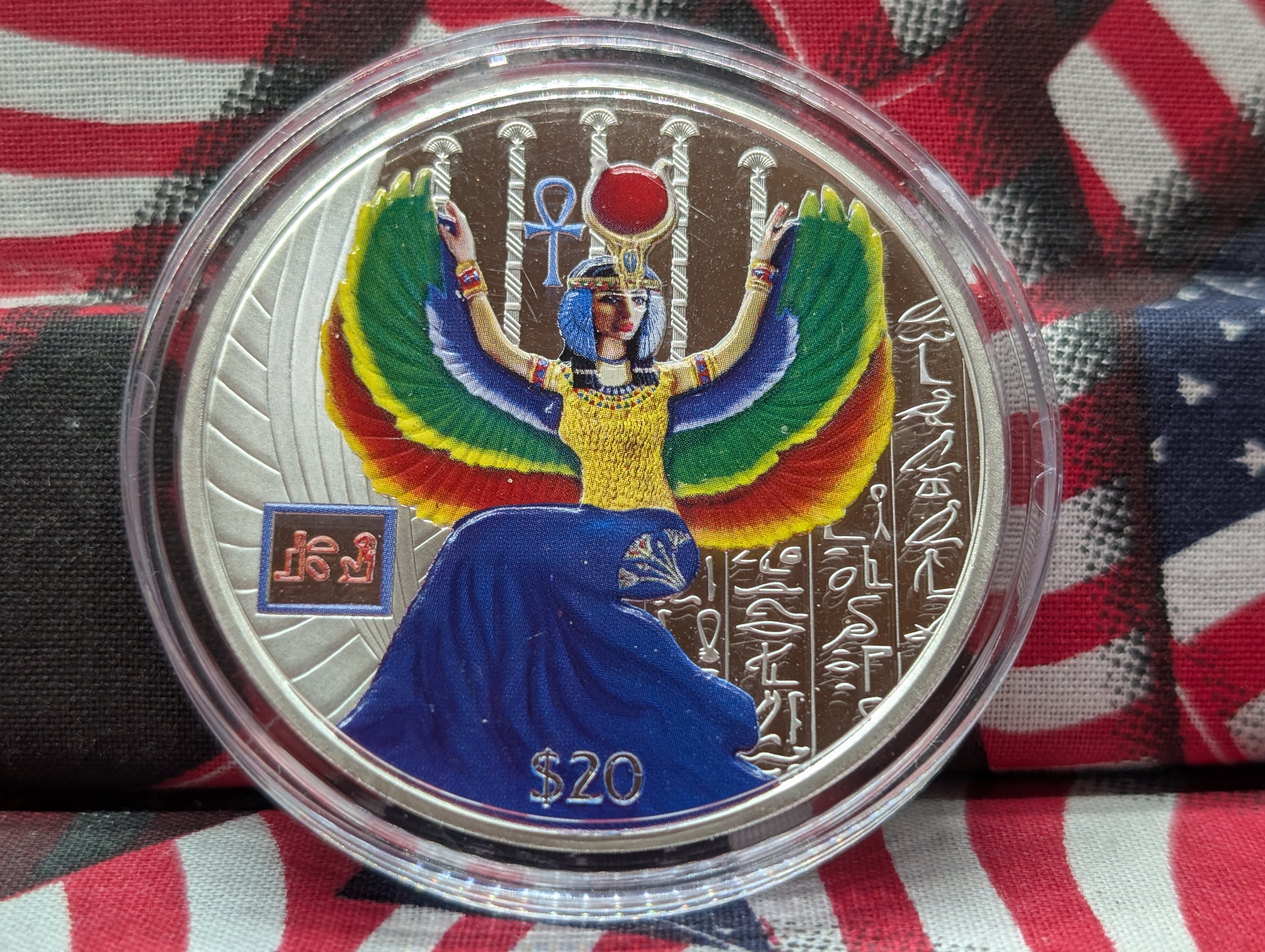 2023 Republic of Sierra Lione Isis Egyptian God 2 Oz. Colorized Novelty Round - #184/200 Minted - .999 Fine Silver, with Box & COA