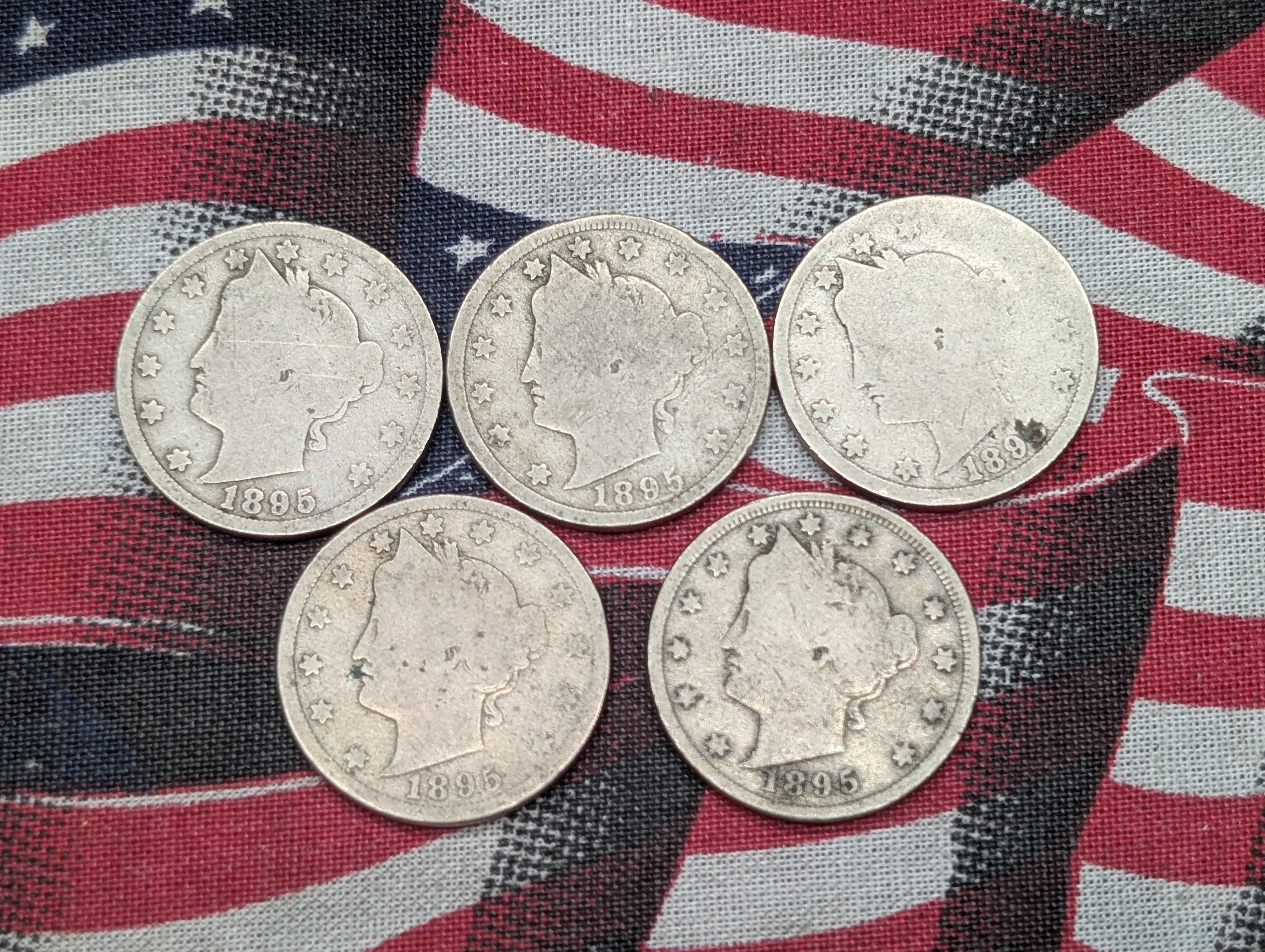 (5) 1895 Liberty Head V Nickels