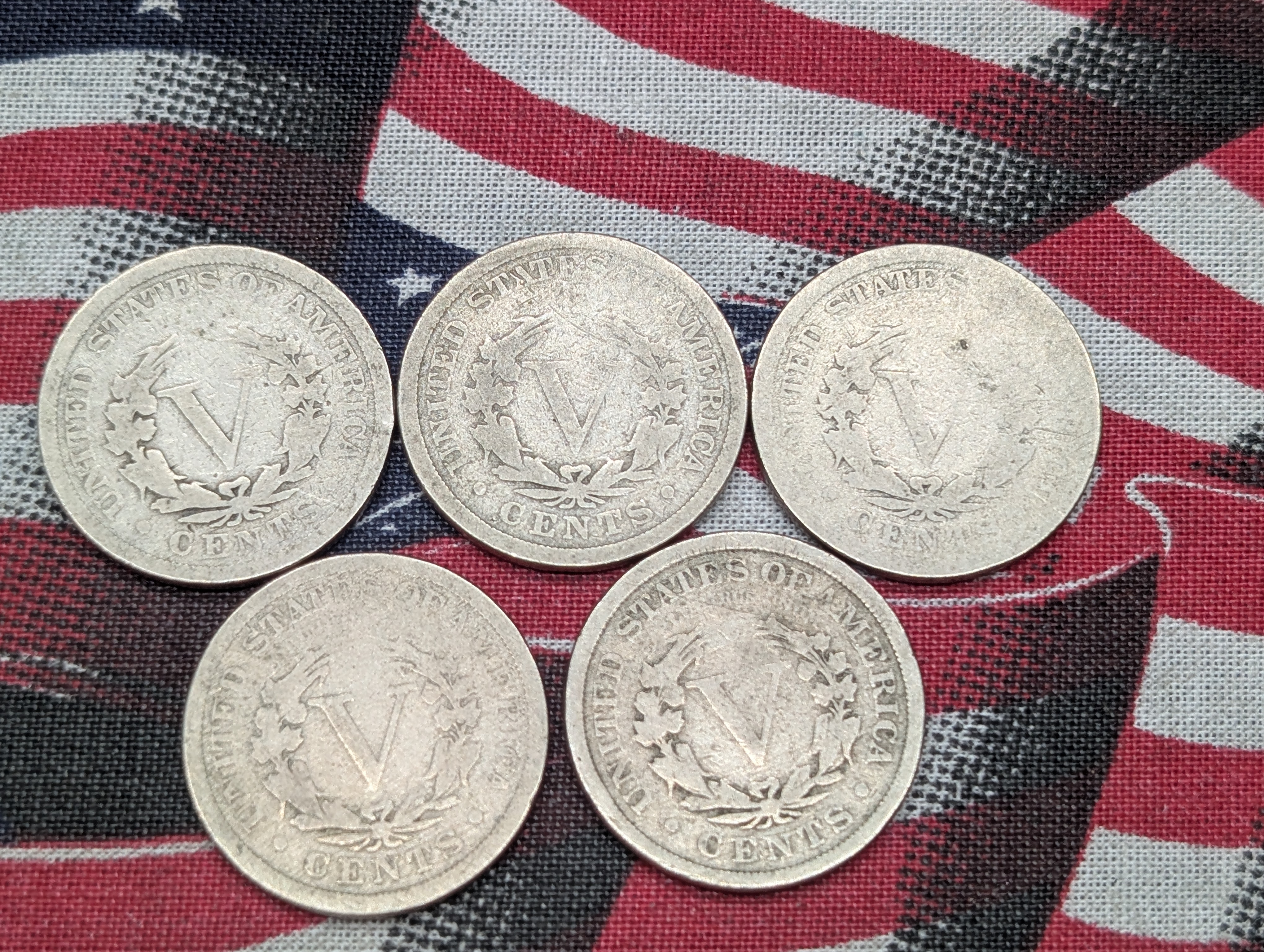 (5) 1895 Liberty Head V Nickels