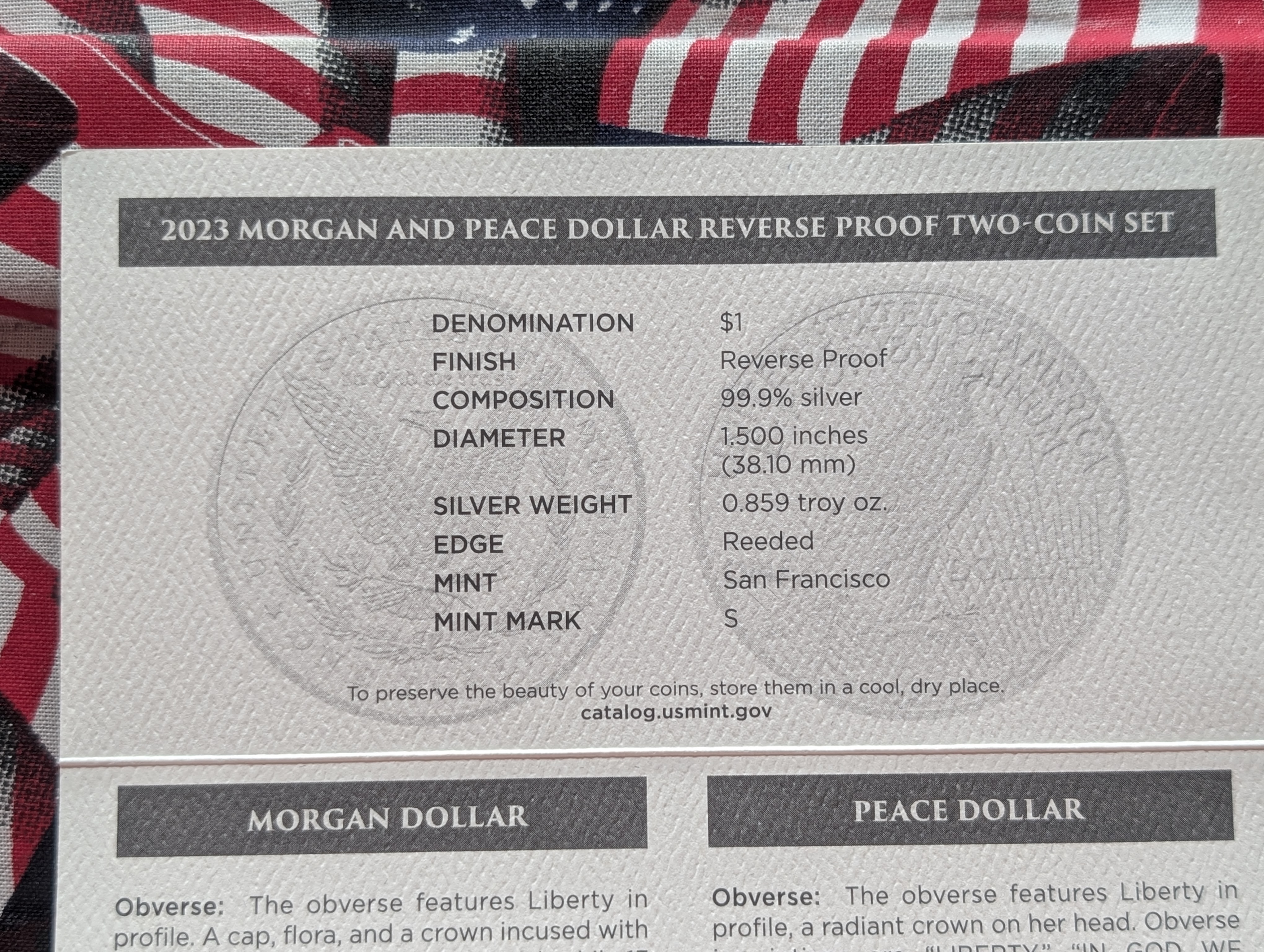 2023-S Morgan and Peace Dollar Reverse Proof Two-Coin Set, .859 Troy Ounce - 99.9% Silver each